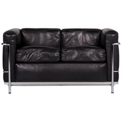 Cassina Le Corbusier LC 2 Ledersofa Schwarz Zweisitzer Le Corbusier Couch