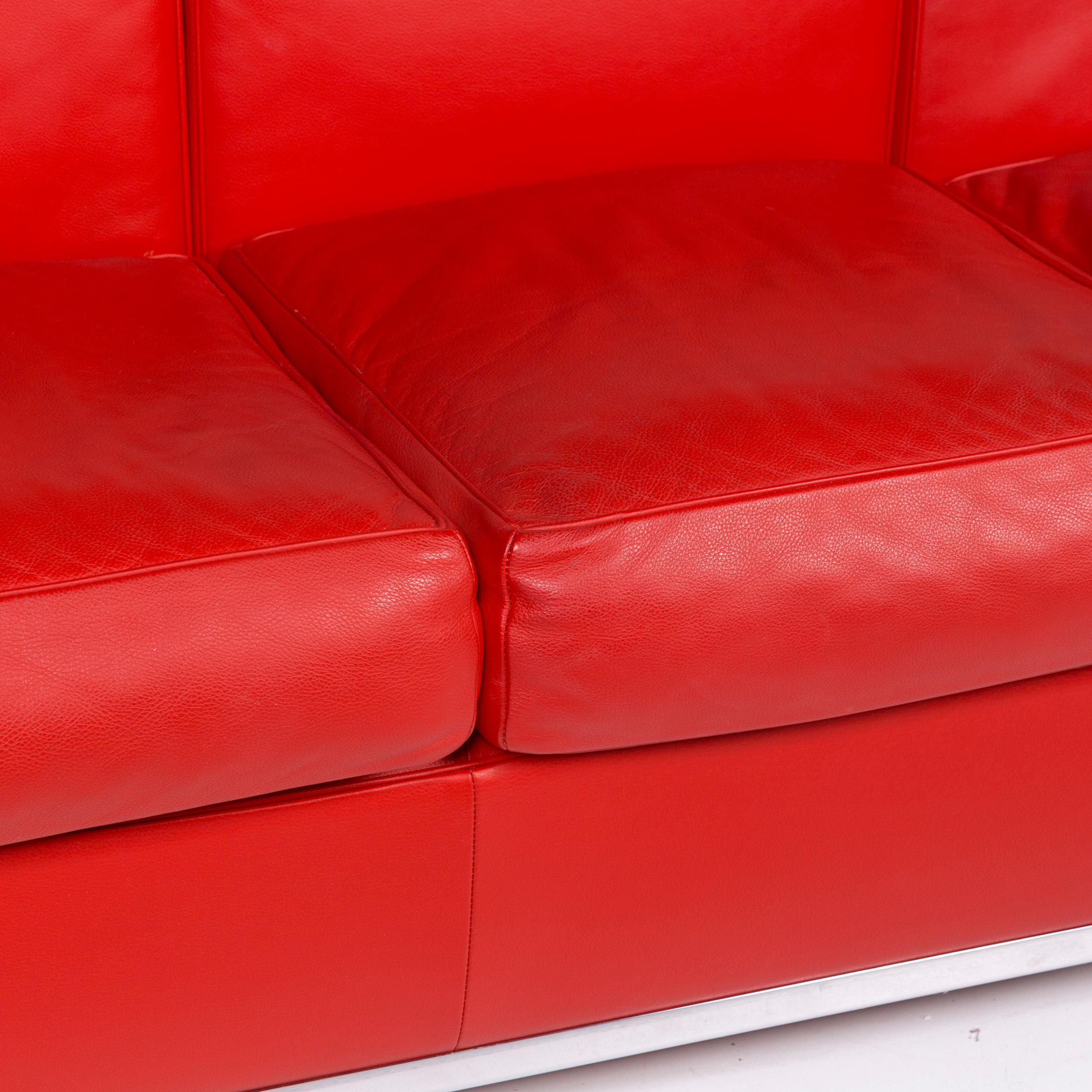 3 seater red leather sofa