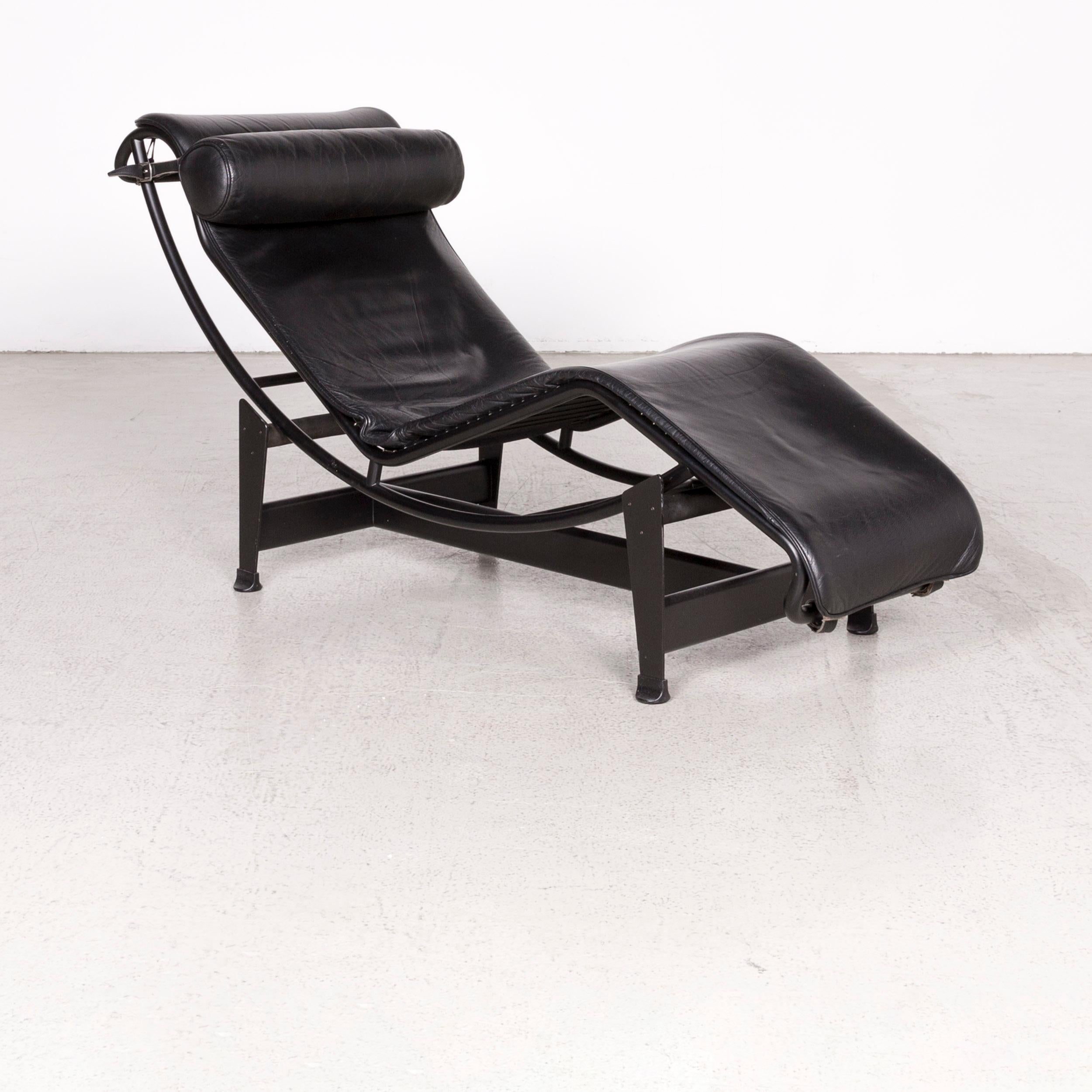 Modern Cassina Le Corbusier LC 4 Designer Leather Lounger Black Real Leather Armchair For Sale