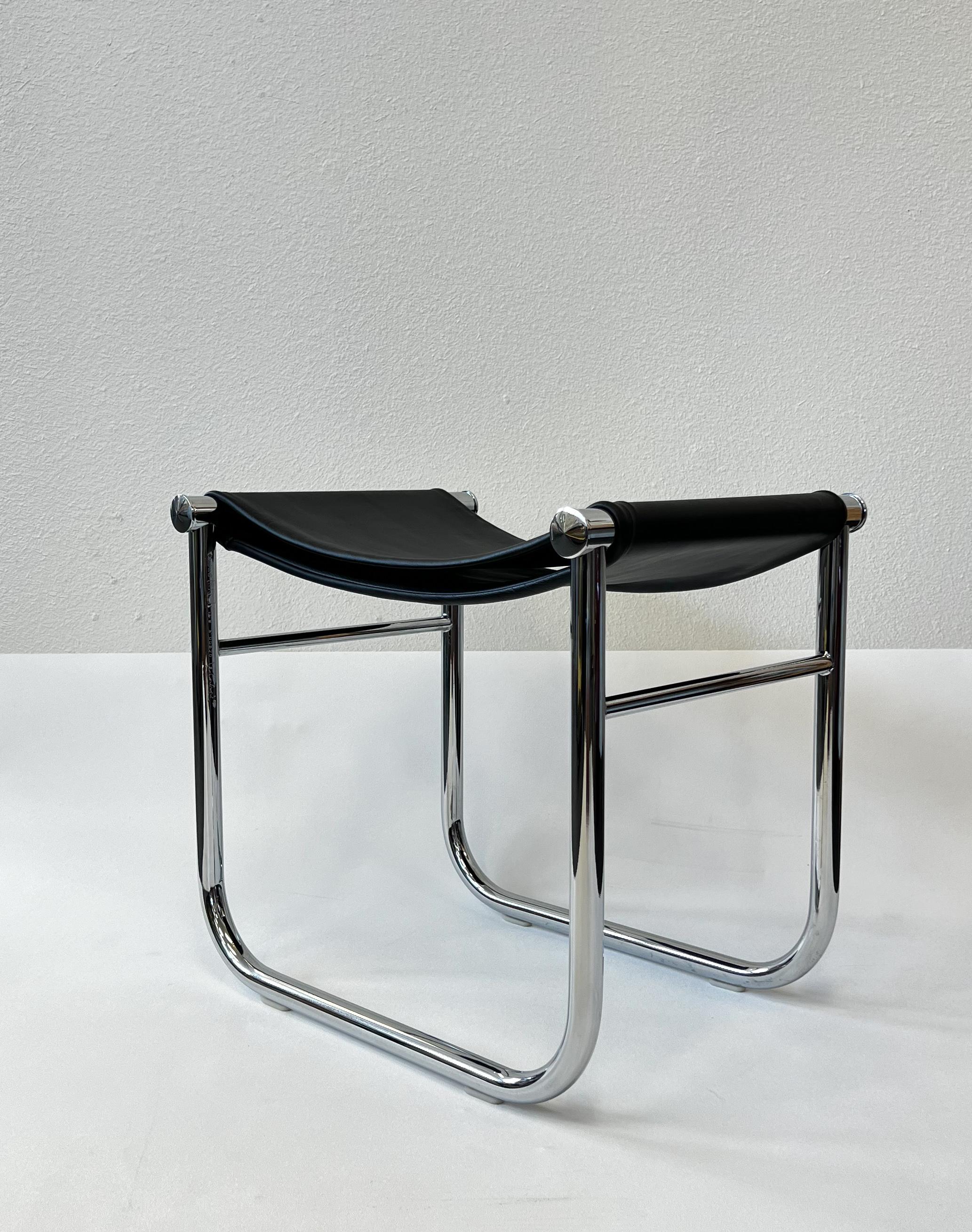 Bauhaus Cassina Le Corbusier LC9 Black Leather and Chrome Stool