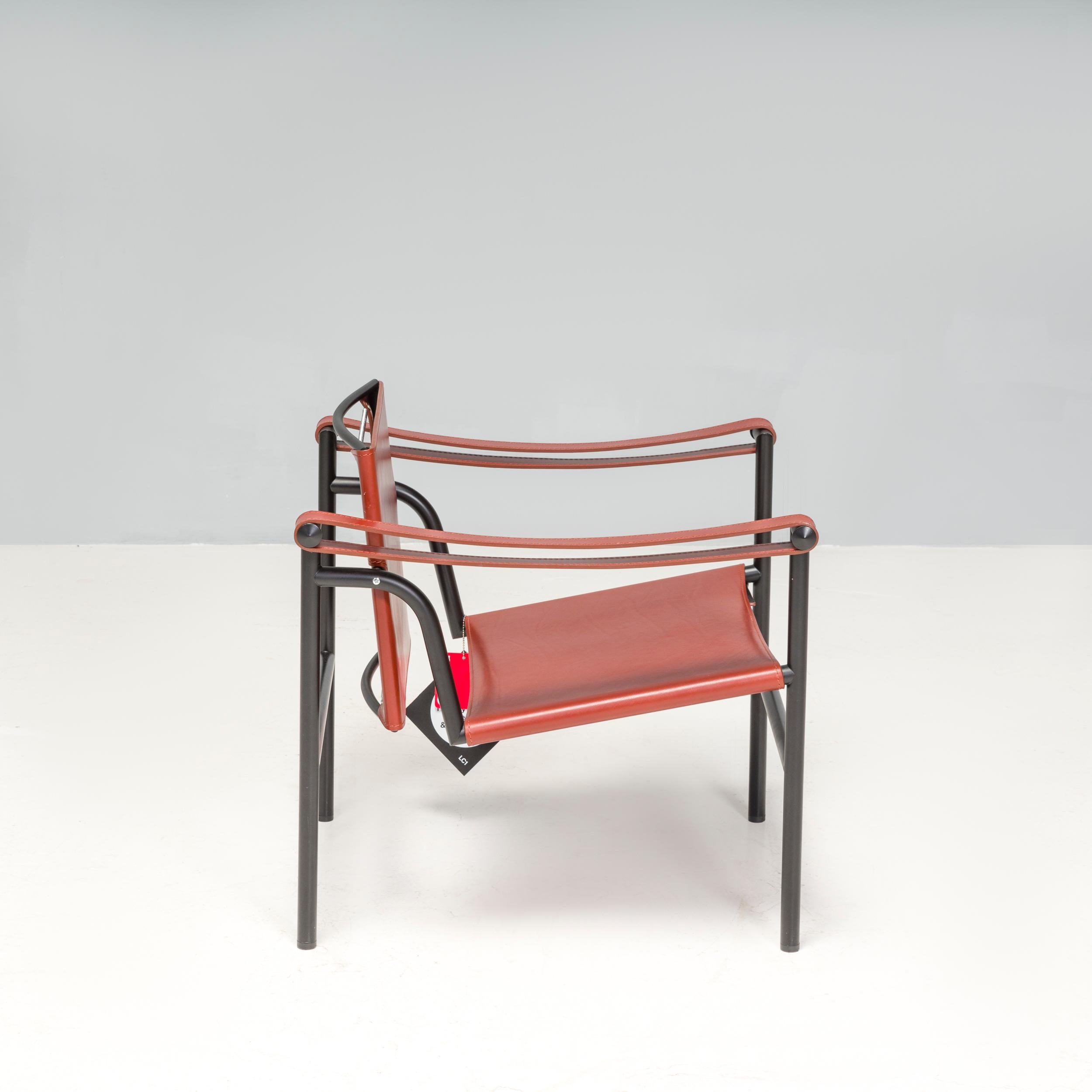 Italian Cassina Le Corbusier, Pierre Jeanneret & Perriand Red Leather LC1 Armchair For Sale