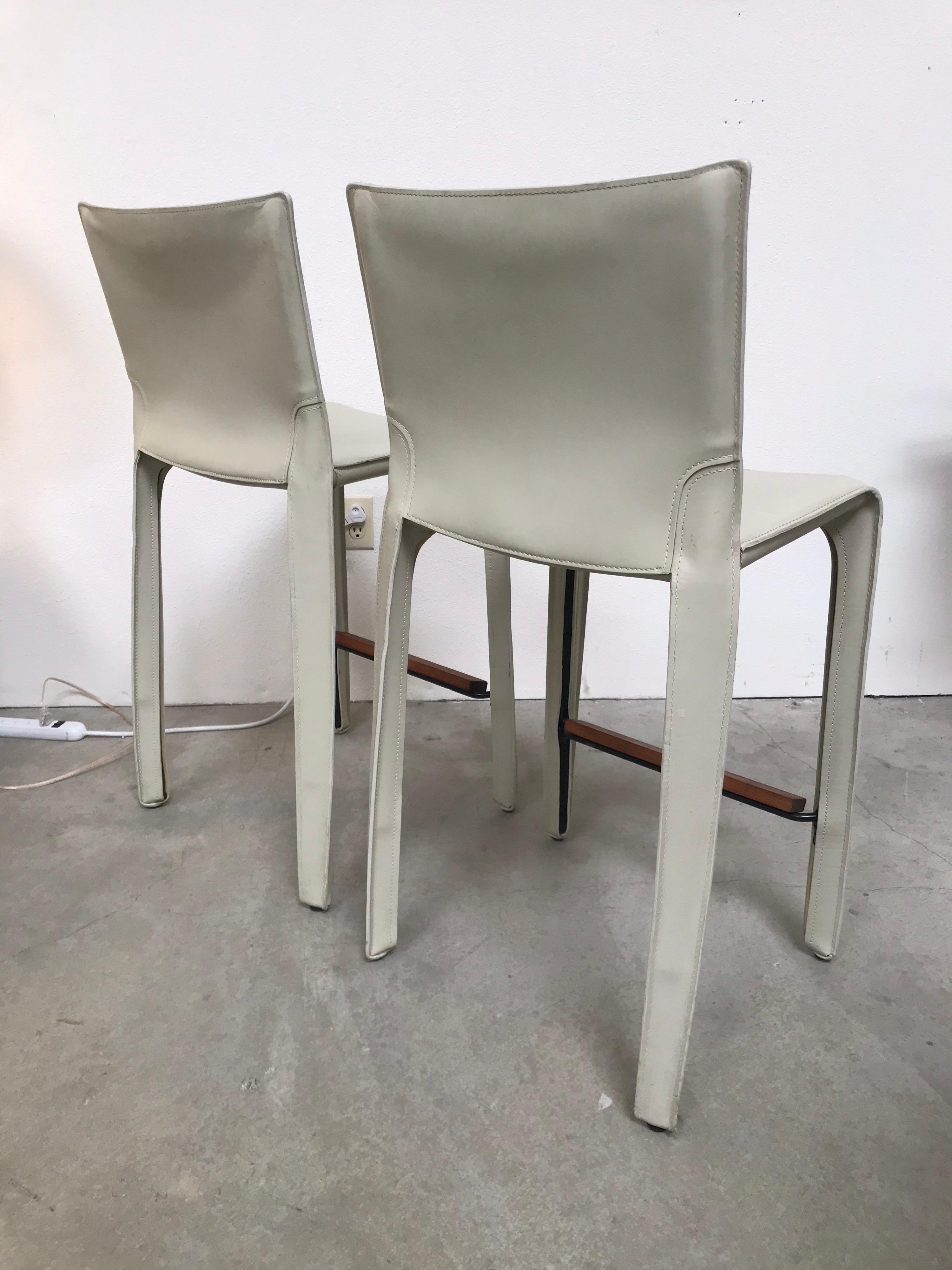 Cassina Leather Bar Stools by Mario Bellini 6