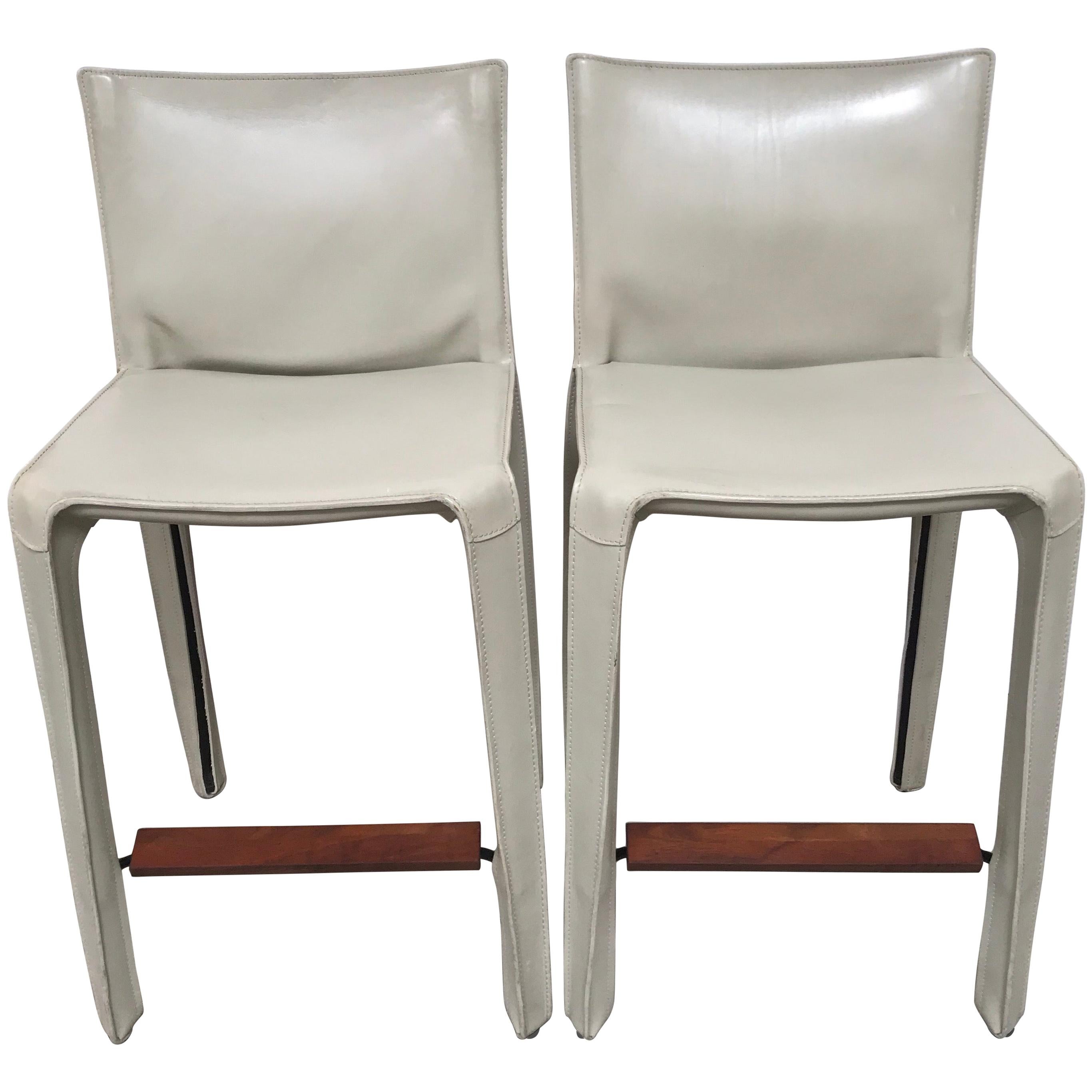 Cassina Leather Bar Stools by Mario Bellini