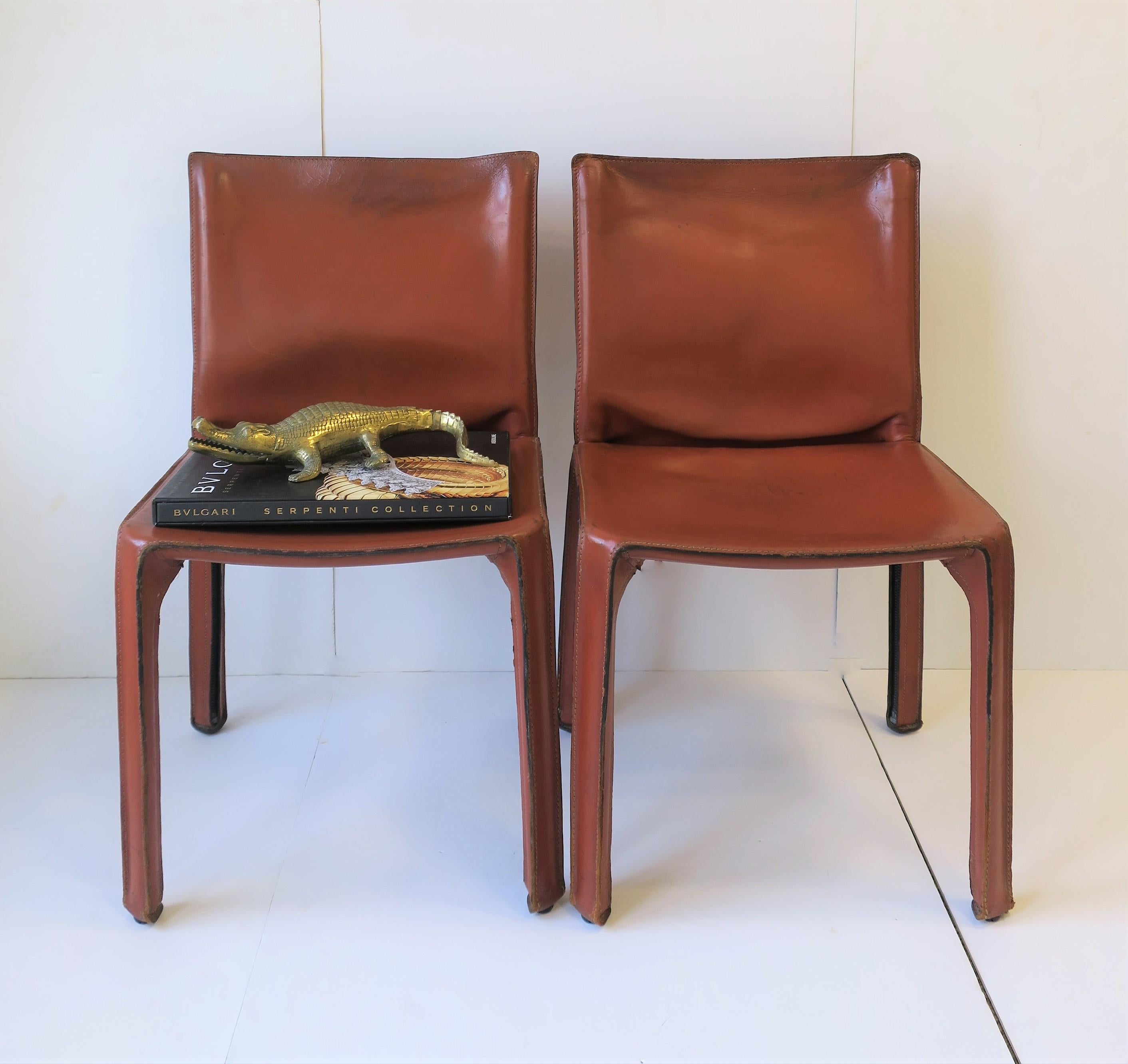 Cassina Leather Cab Side Chairs In Fair Condition In New York, NY