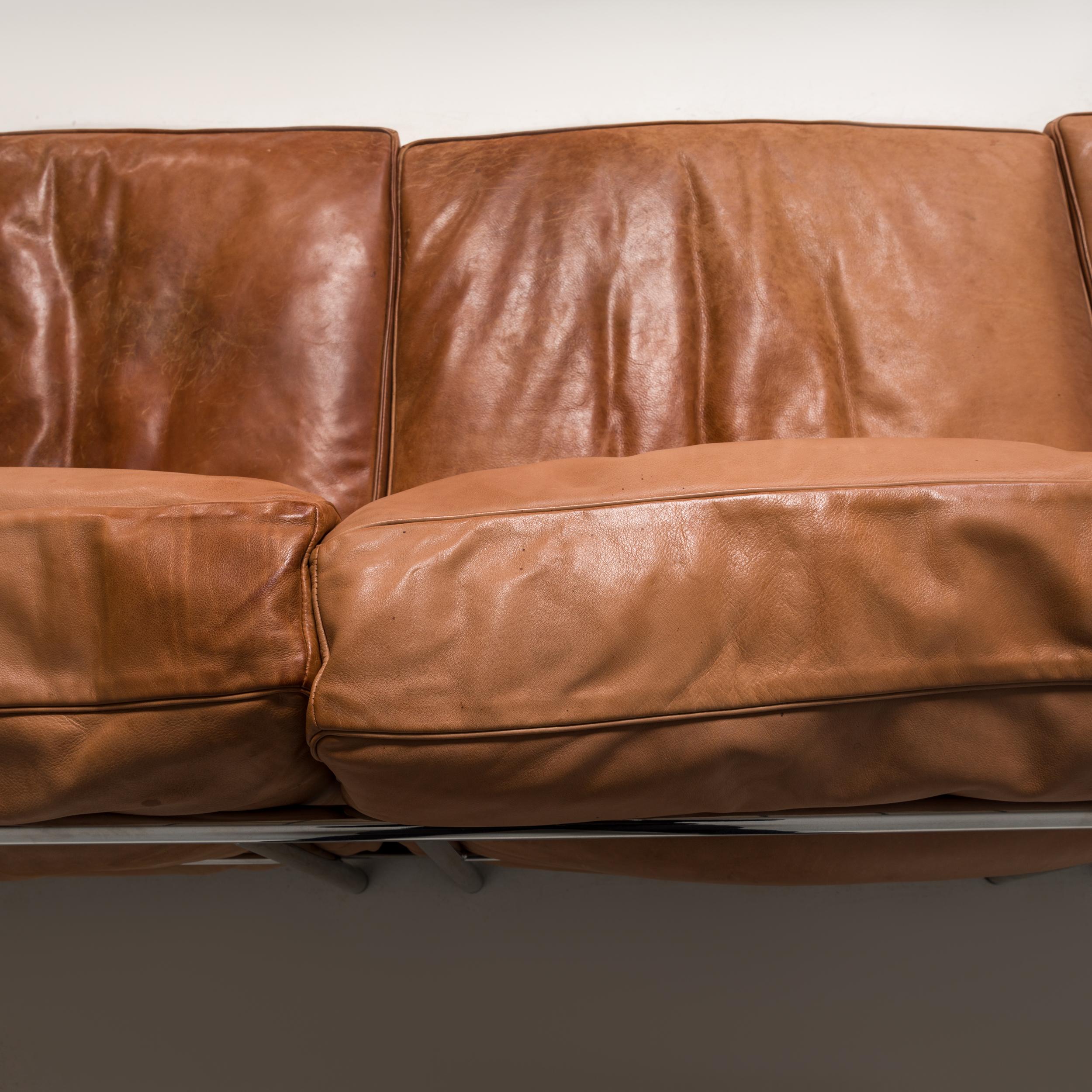 Contemporary Cassina by Le Corbusier Tan Leather LC3 Grand Confort 3-Seat Sofa