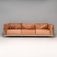 Cassina  Le Corbusier Tan Brown Leather LC3 Grand Confort Three Seat Sofa