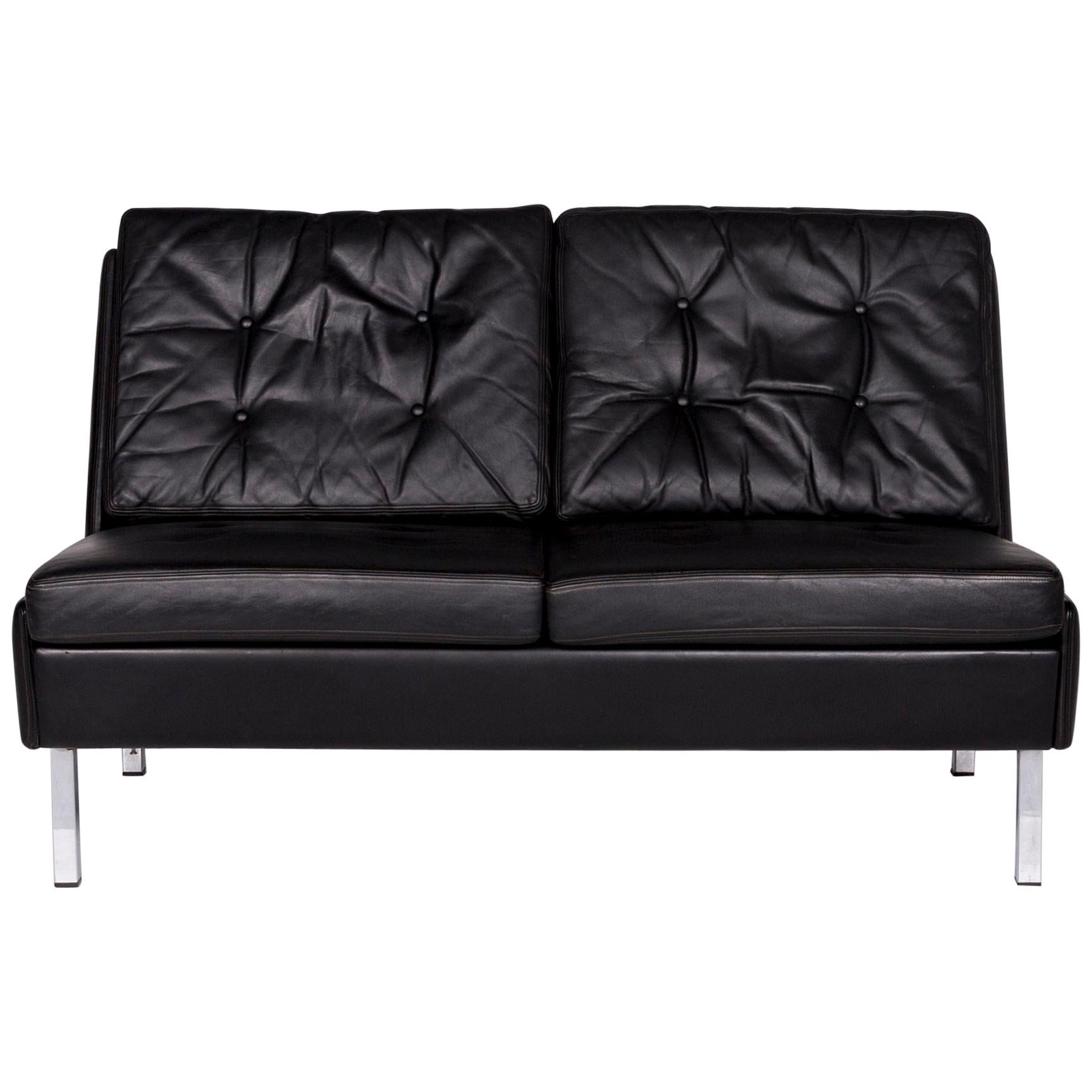 Cassina Leather Sofa Black Two-Seat Couch For Sale