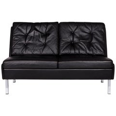 Cassina Leather Sofa Black Two-Seat Couch