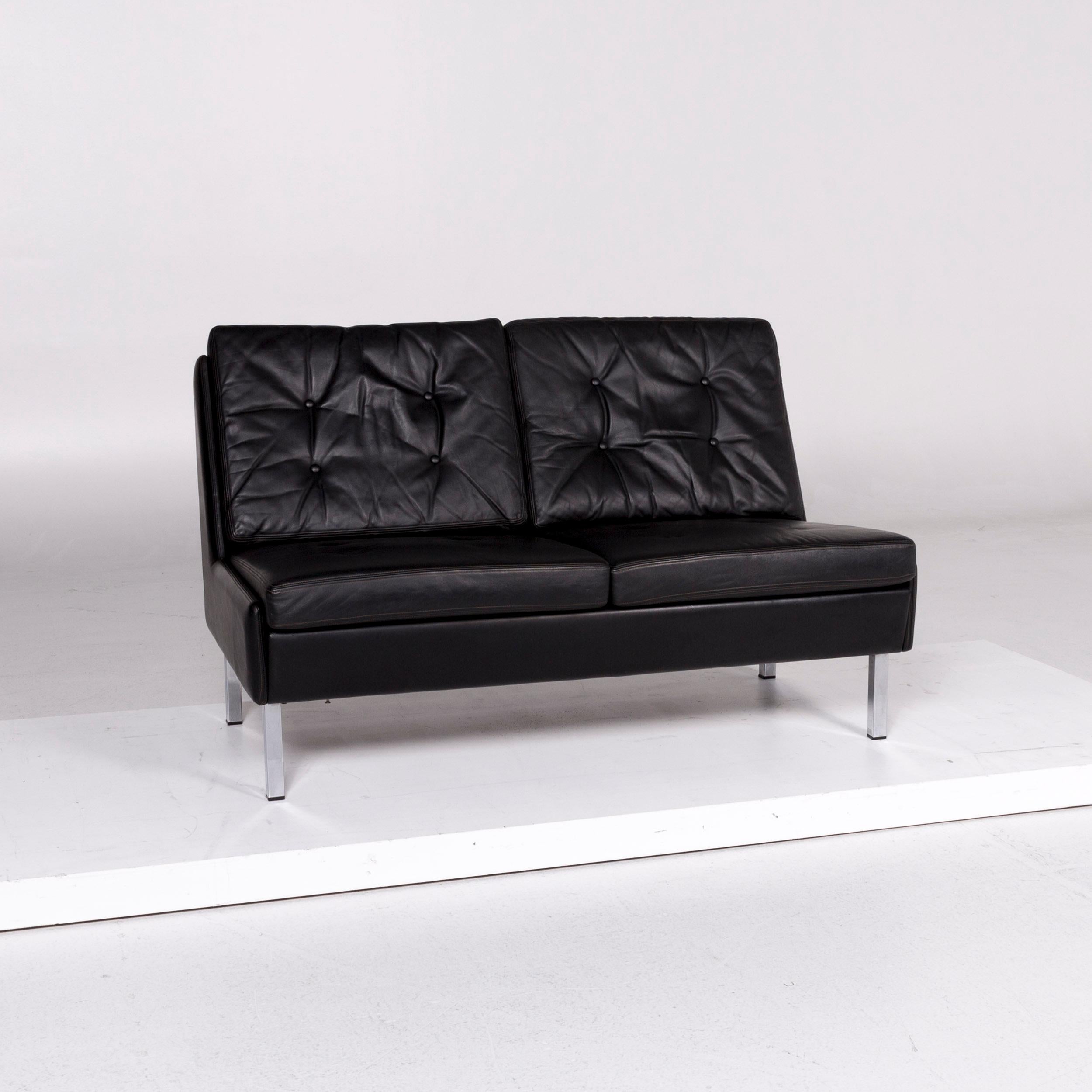 We bring to you a Cassina leather sofa black two-seat couch.

Product measurements in centimeters:

Depth 81
Width 131
Height 83
Seat-height 45
Seat-depth 52
Seat-width 131
Back-height 38.
 
  