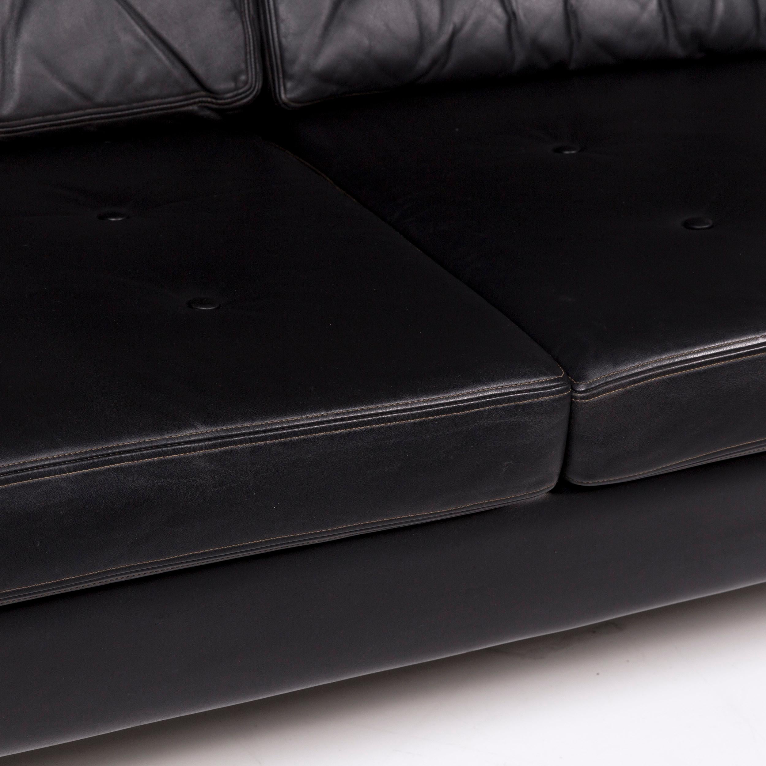 Modern Cassina Leather Sofa Black Two-Seat Couch For Sale