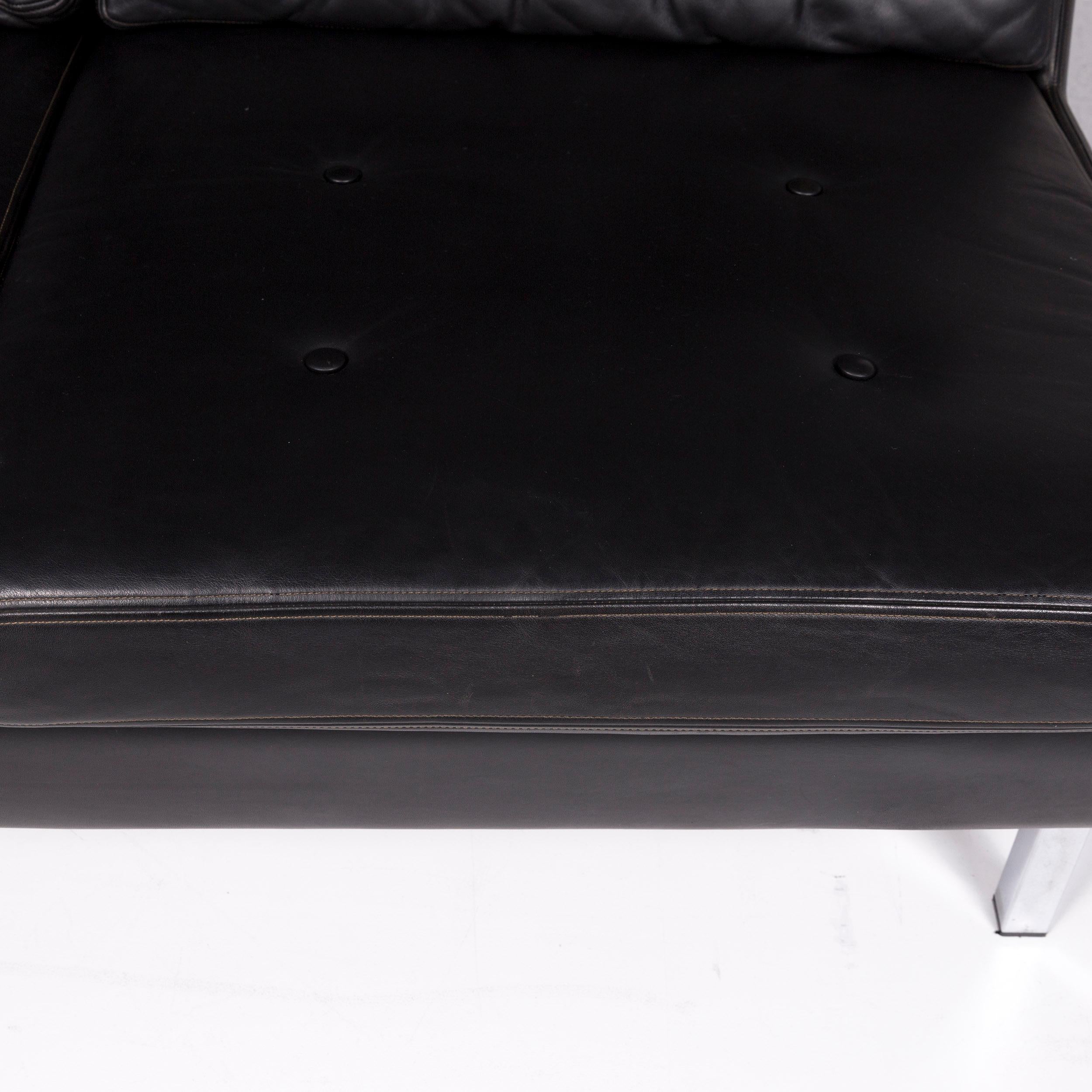 Italian Cassina Leather Sofa Black Two-Seat Couch For Sale