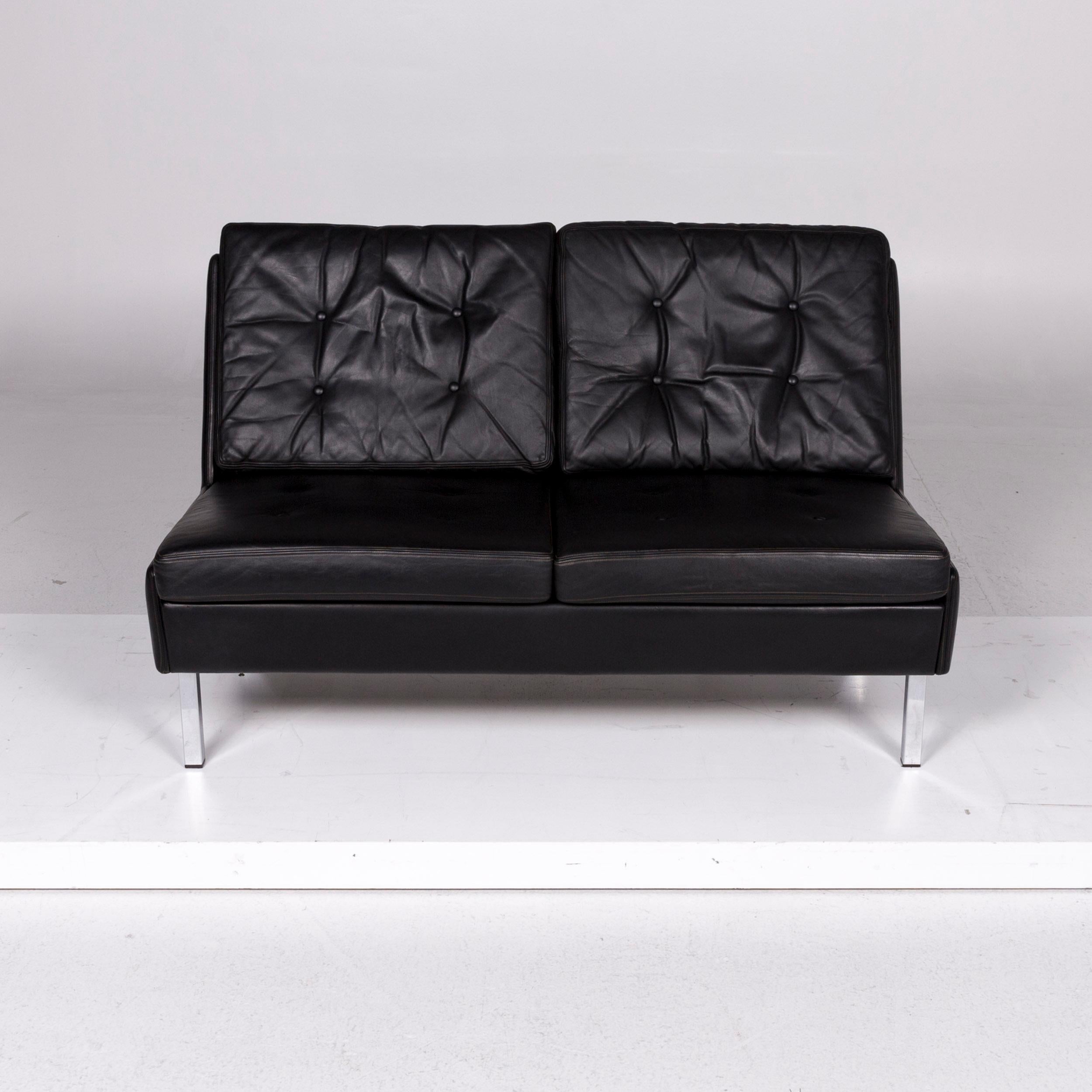 Contemporary Cassina Leather Sofa Black Two-Seat Couch For Sale