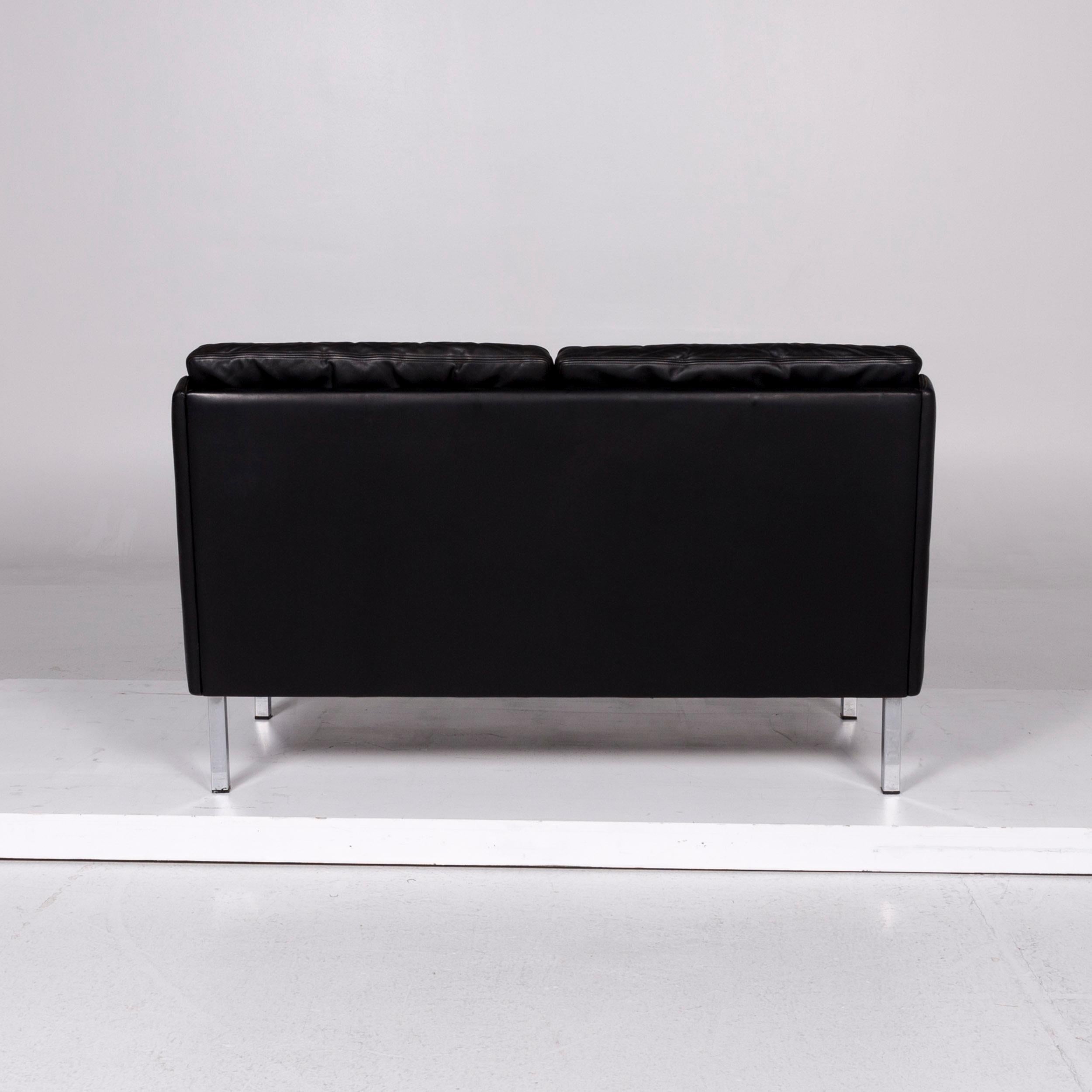 Cassina Leather Sofa Black Two-Seat Couch For Sale 2