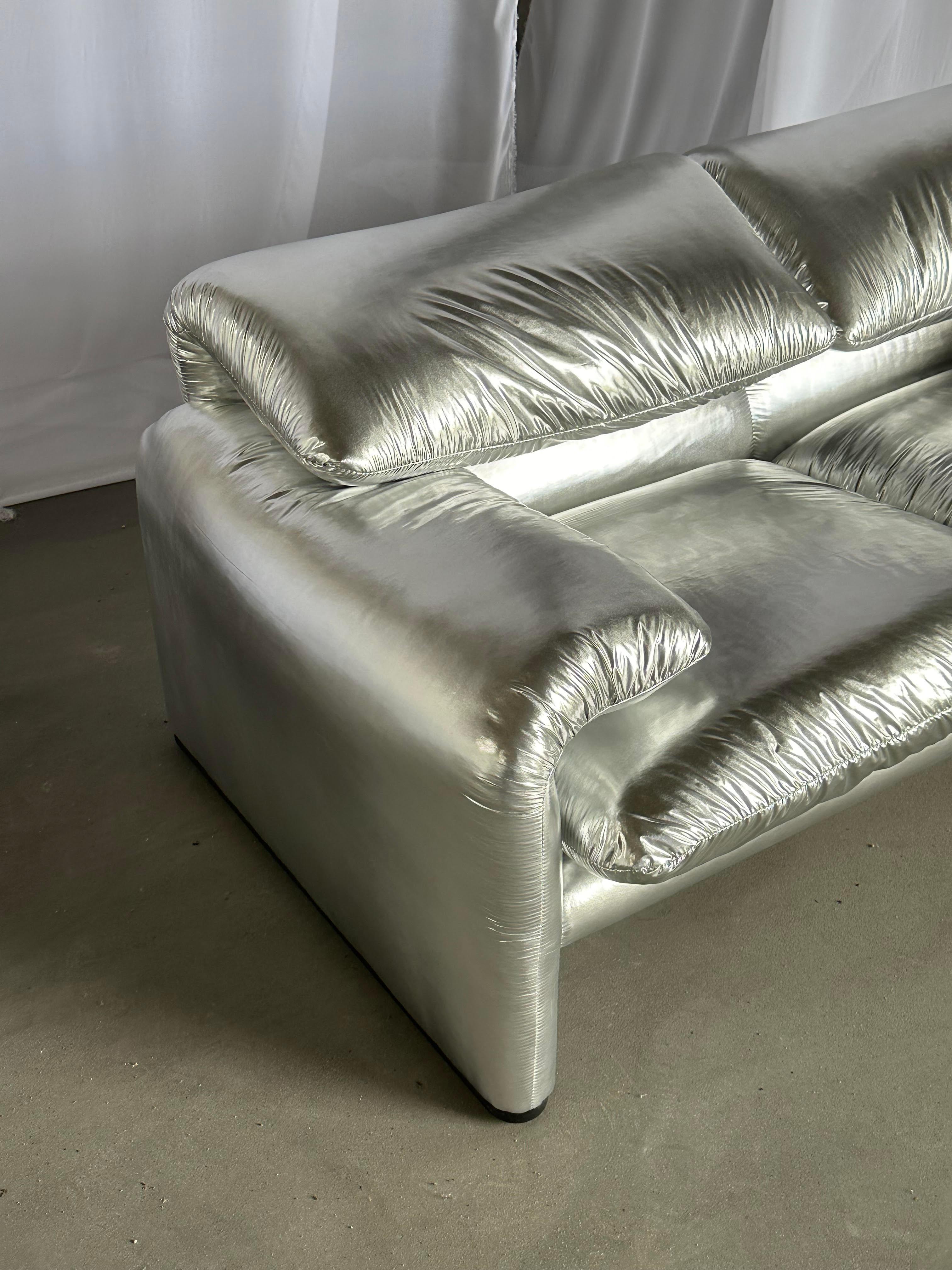 Italian Cassina Maralunga 2 seater Silver Sofa by Vico Magistretti