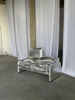Cassina Maralunga 2 seater Silver Sofa by Vico Magistretti