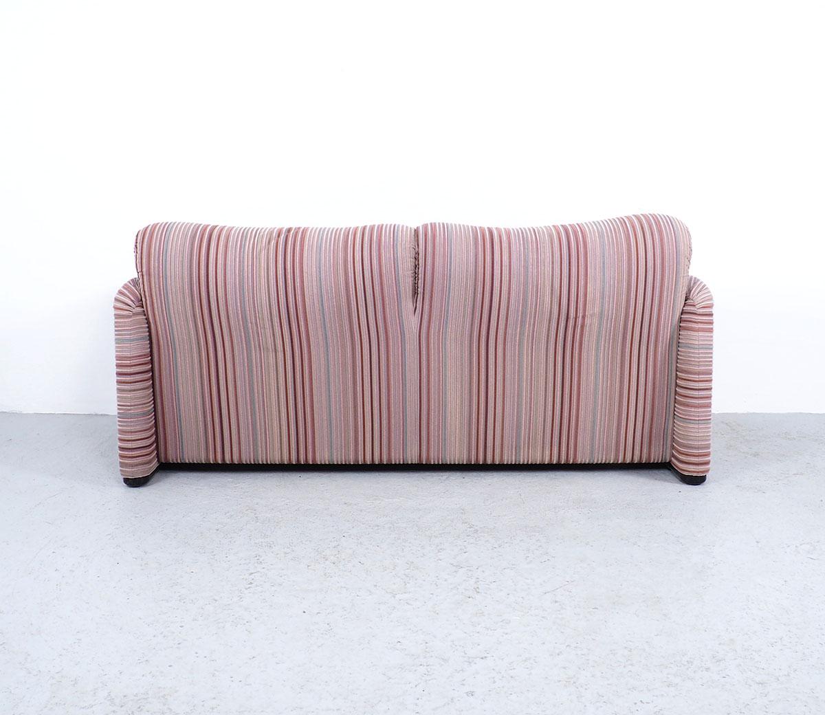 Mid-Century Modern Cassina Maralunga 2-Seater Sofa Colourful Striped Velvet