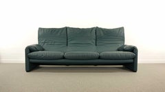 Cassina Maralunga 3-Seat Sofa by Vico Magistretti in Petrol-Darkgreen Leather