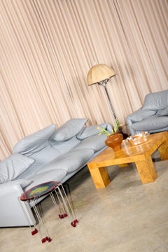 Cassina Maralunga 3-Seater Sofa, Grey Leather by Vico Magistretti