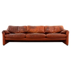 Cassina Maralunga 3 Seat Sofa in patinated red brown Leather by Vico Magistretti