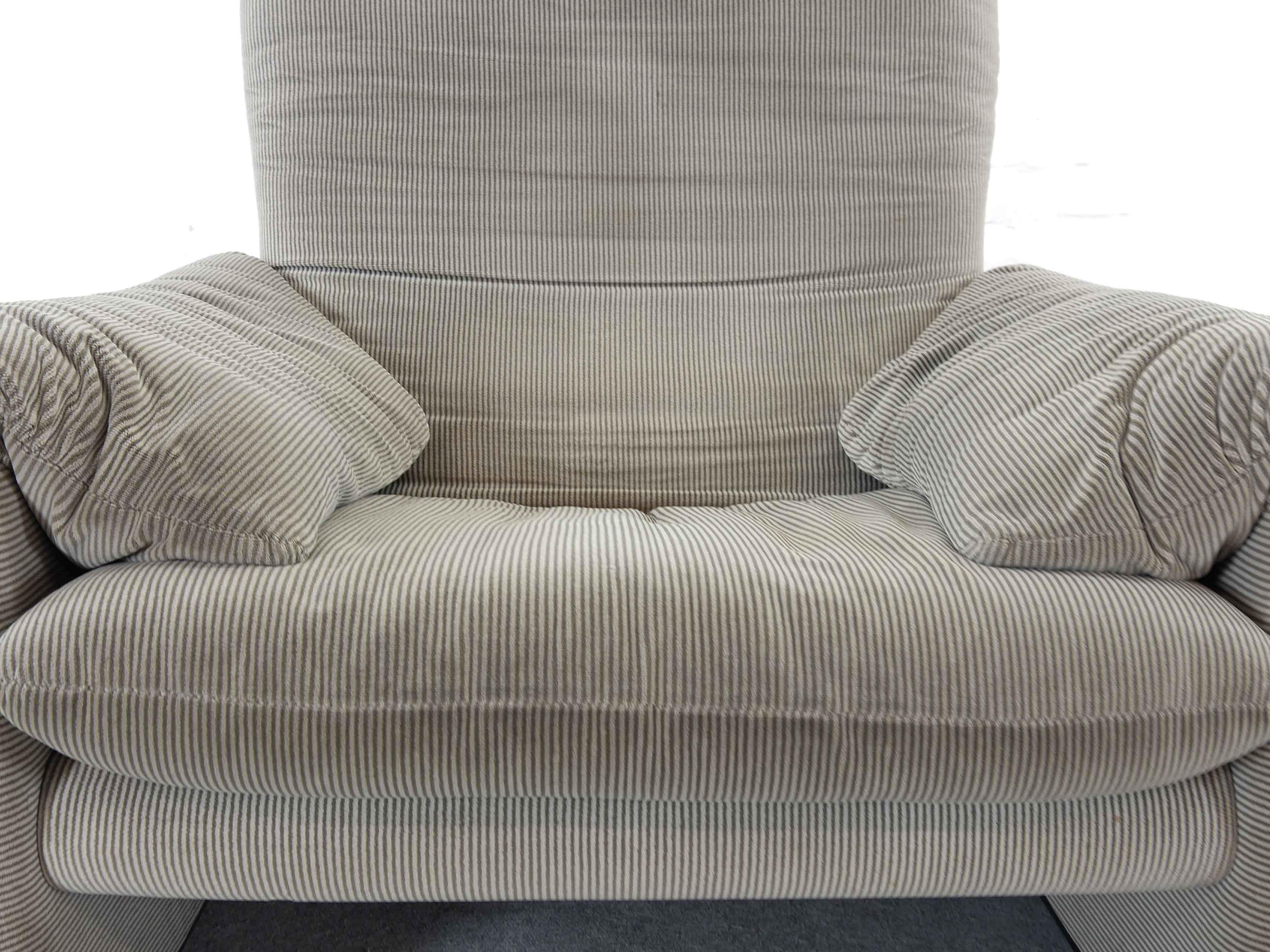 Cassina Maralunga Chair and Ottoman /Stool in Grey Striped Fabrics 2