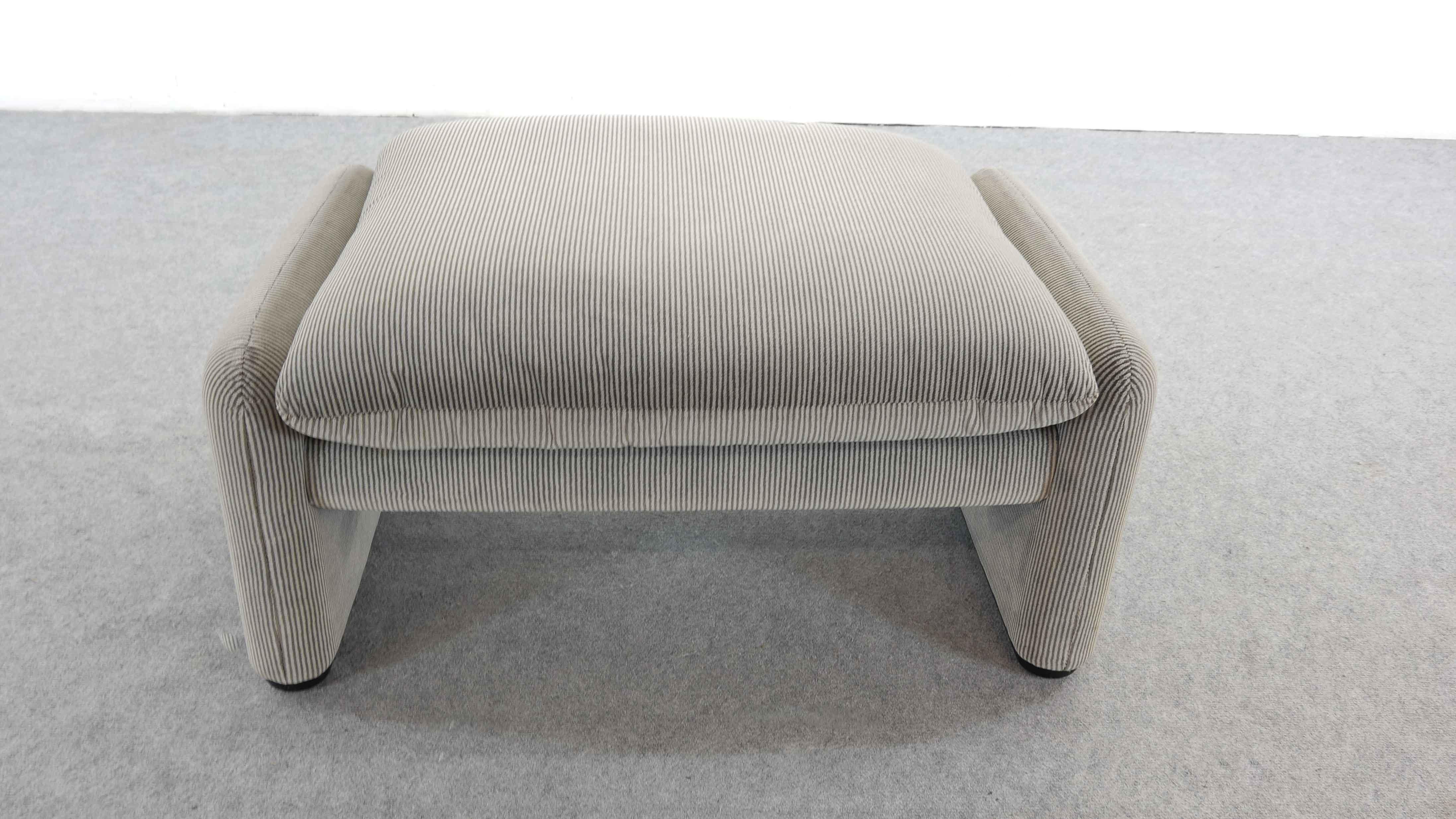Cassina Maralunga Chair and Ottoman /Stool in Grey Striped Fabrics 5
