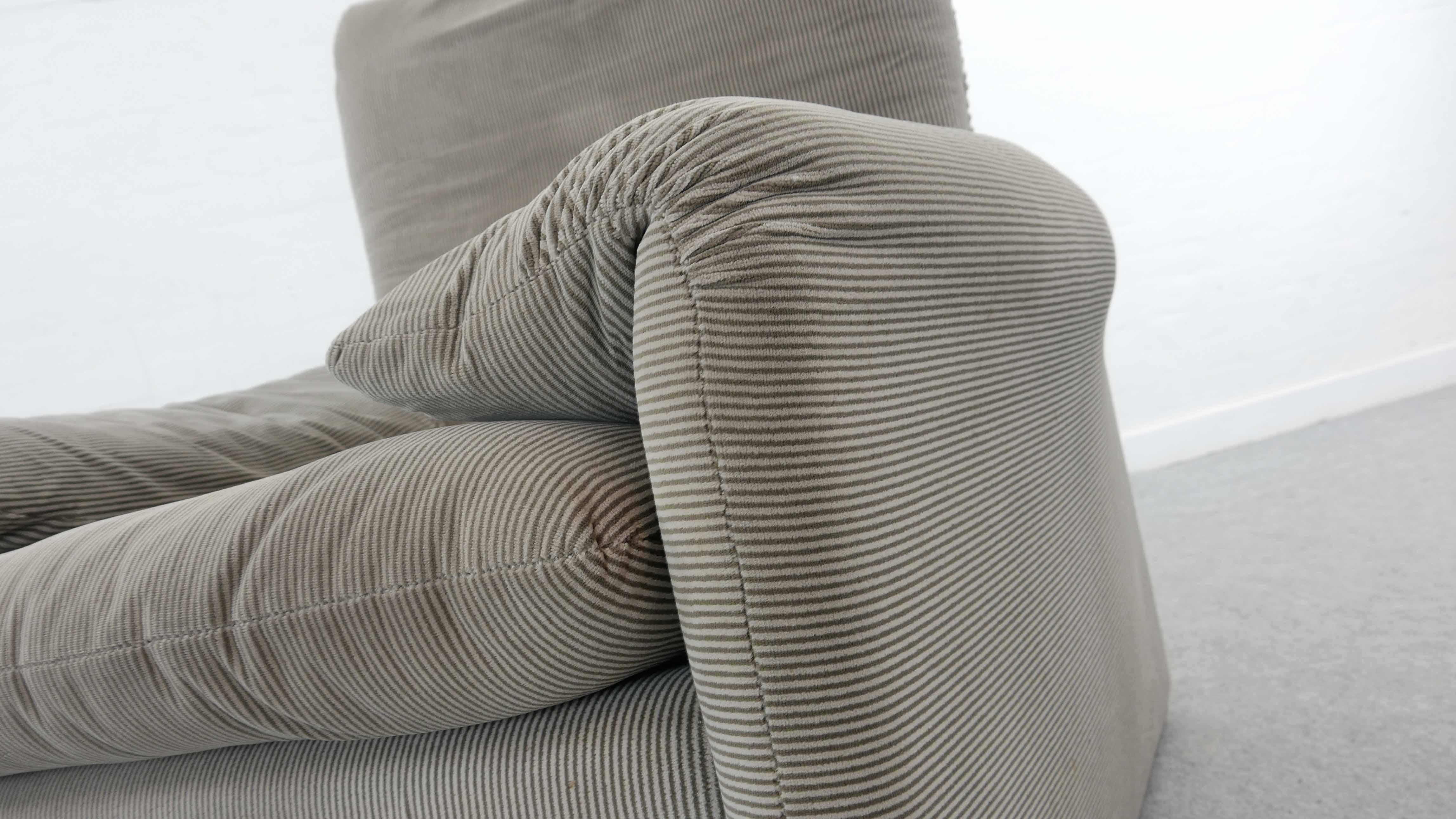 Cassina Maralunga Chair and Ottoman /Stool in Grey Striped Fabrics 1