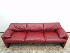 Cassina Maralunga Dreisitzer Echtledersofa Rot neuwertige Couch