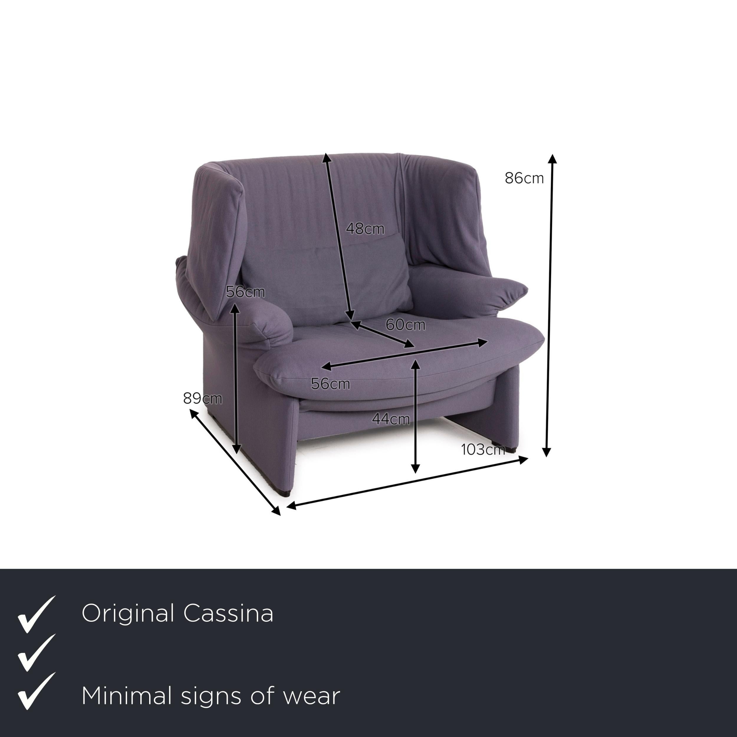 We present to you a Cassina Maralunga fabric armchair purple incl. Ottoman.
 
 

 Product measurements in centimeters:
 

Depth: 89
Width: 103
Height: 86
Seat height: 44
Rest height: 56
Seat depth: 60
Seat width: 56
Back height: 48.