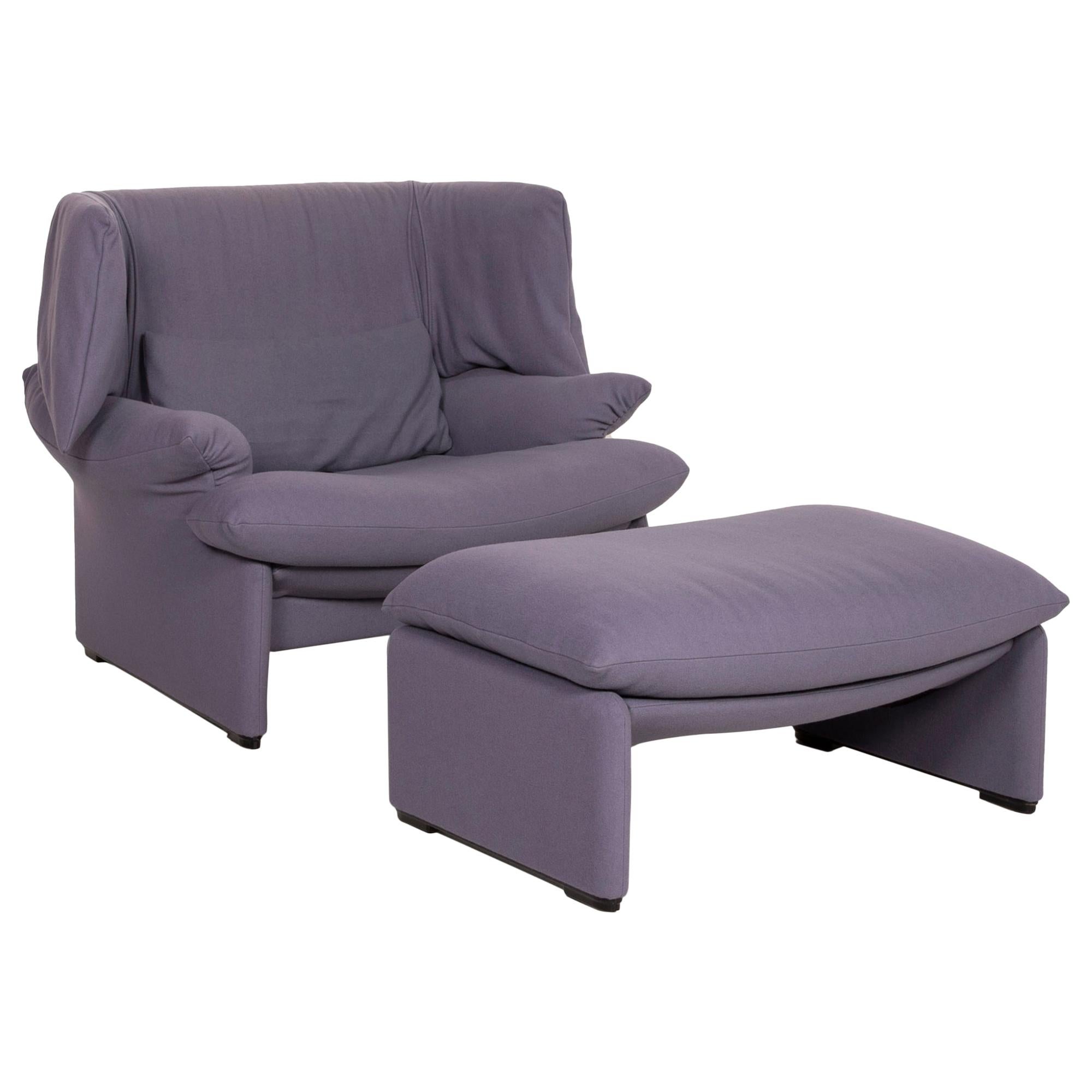 Cassina Maralunga Fabric Armchair Purple Incl. Ottoman For Sale