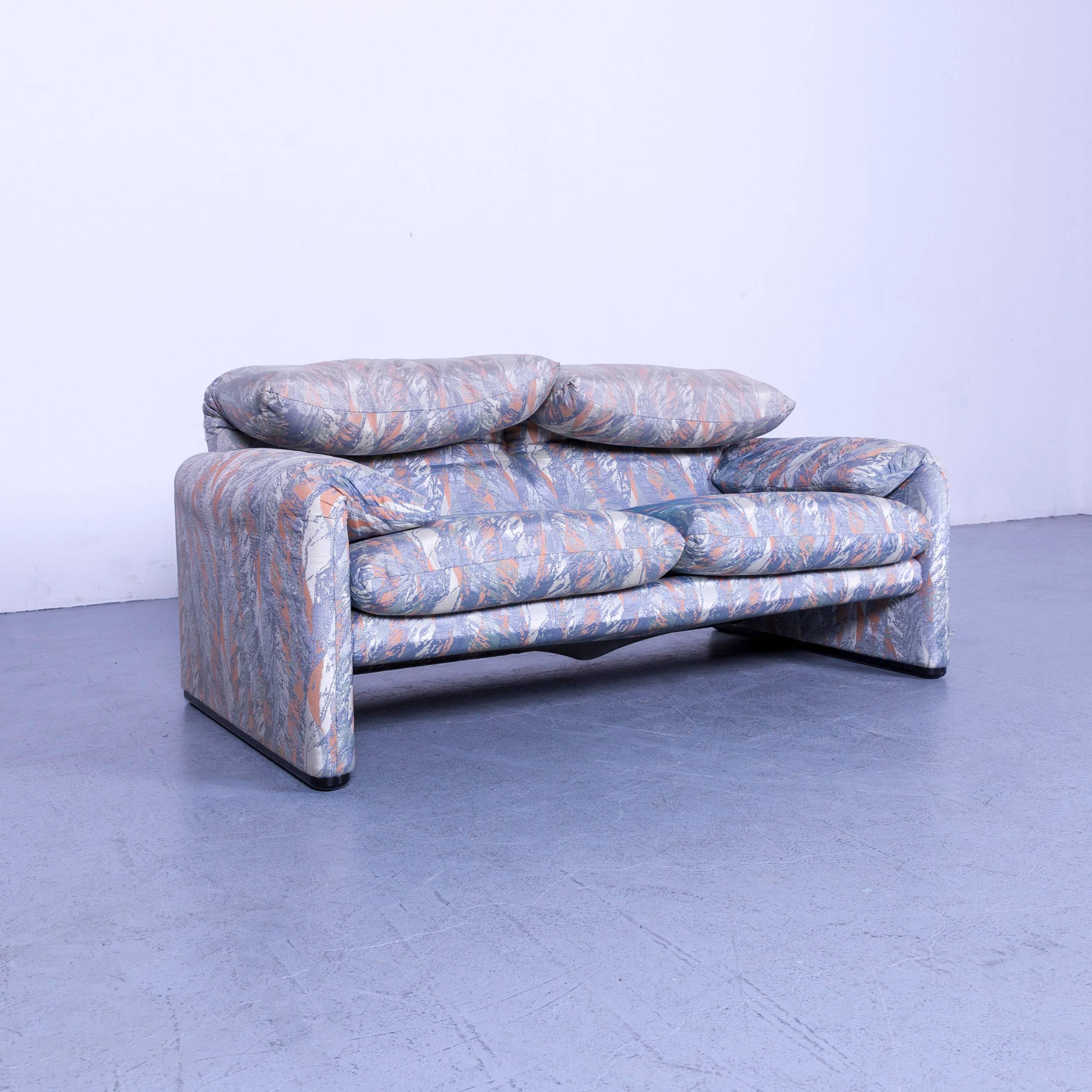 Italian Cassina Maralunga Fabric Sofa Blue Grey Two-Seat Pattern For Sale