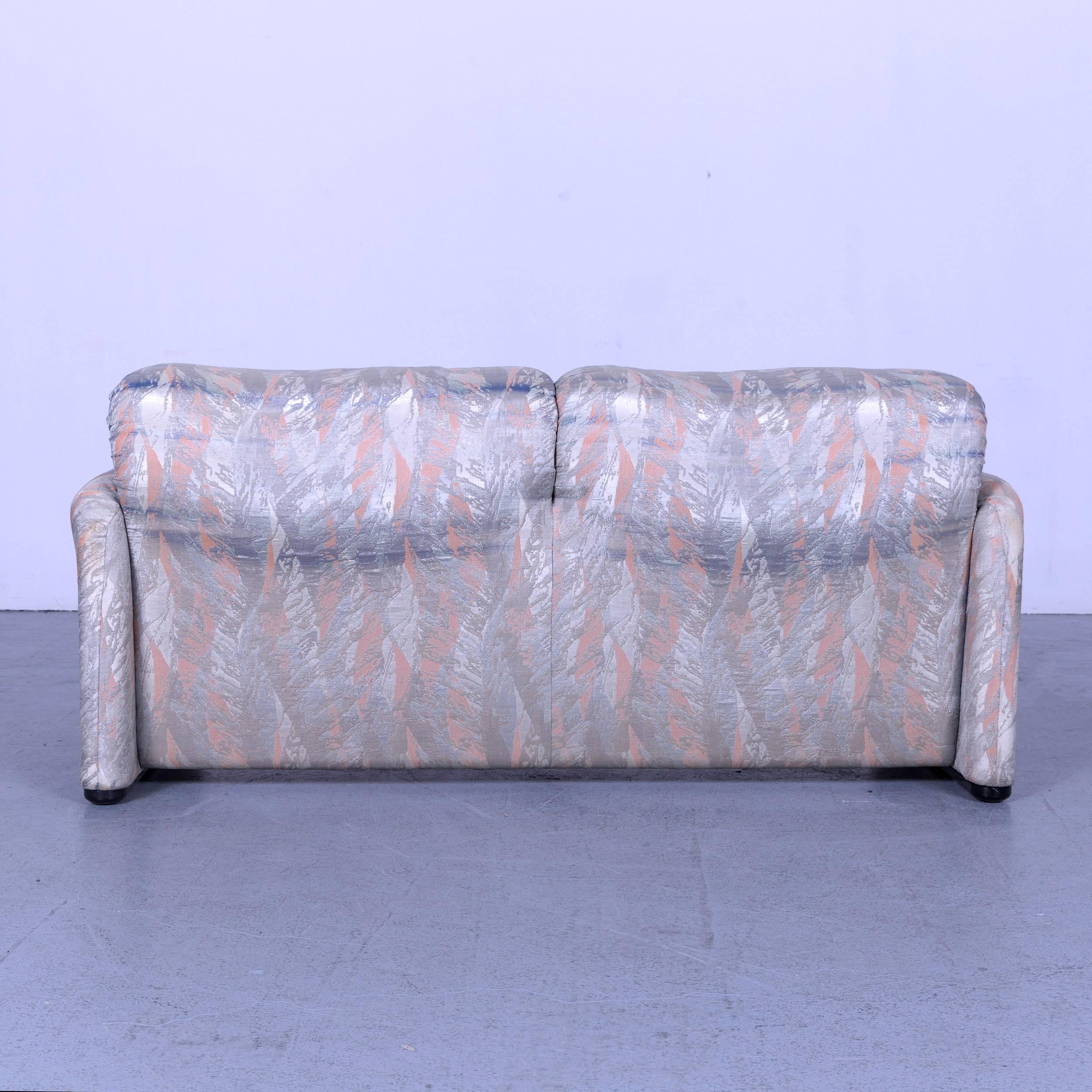 Cassina Maralunga Fabric Sofa Blue Grey Two-Seat Pattern For Sale 3