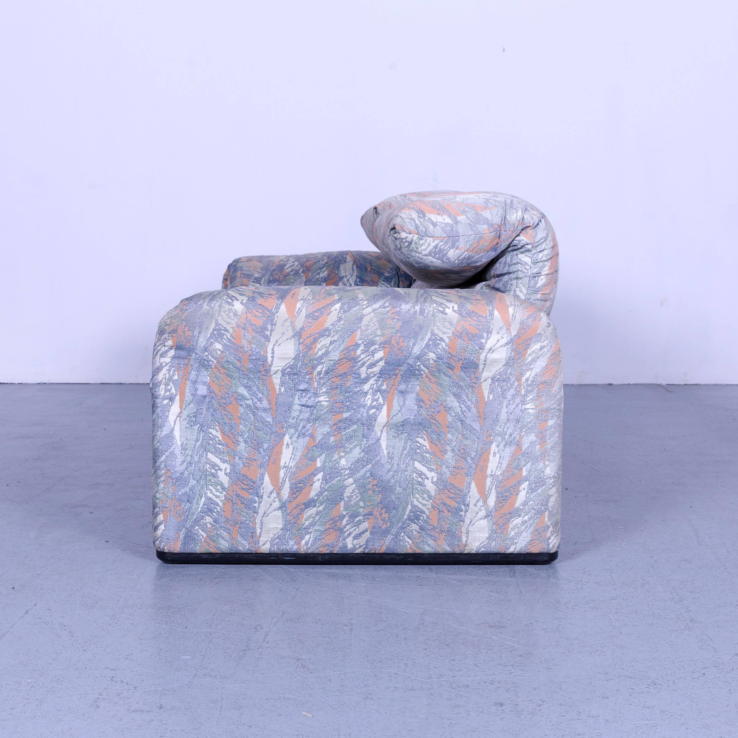 Cassina Maralunga Fabric Sofa Blue Grey Two-Seat Pattern For Sale 4