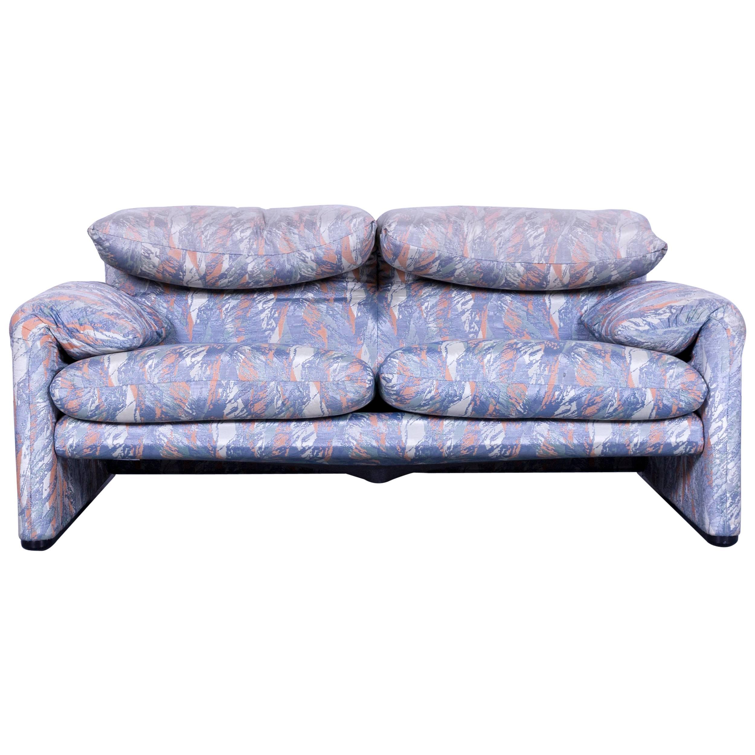 Cassina Maralunga Fabric Sofa Blue Grey Two-Seat Pattern For Sale