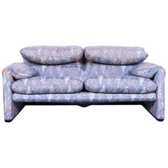 Cassina Maralunga Fabric Sofa Blue Grey Two-Seat Pattern