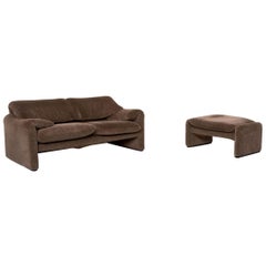 Cassina Maralunga Fabric Sofa Set Brown 1 Two-Seat 1 Stool Function