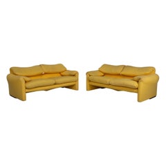 Cassina Maralunga Fabric Sofa Set Yellow 2x Two-Seater Couch Function