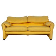 Cassina Maralunga Fabric Sofa Yellow Two-Seater Couch Function Relaxation