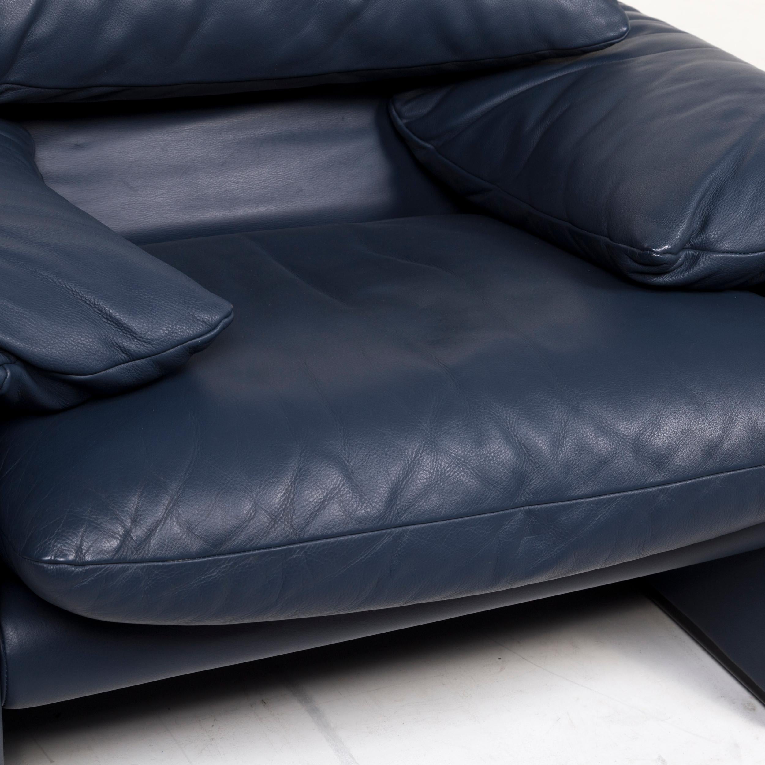 Modern Cassina Maralunga Leather Armchair Blue Function