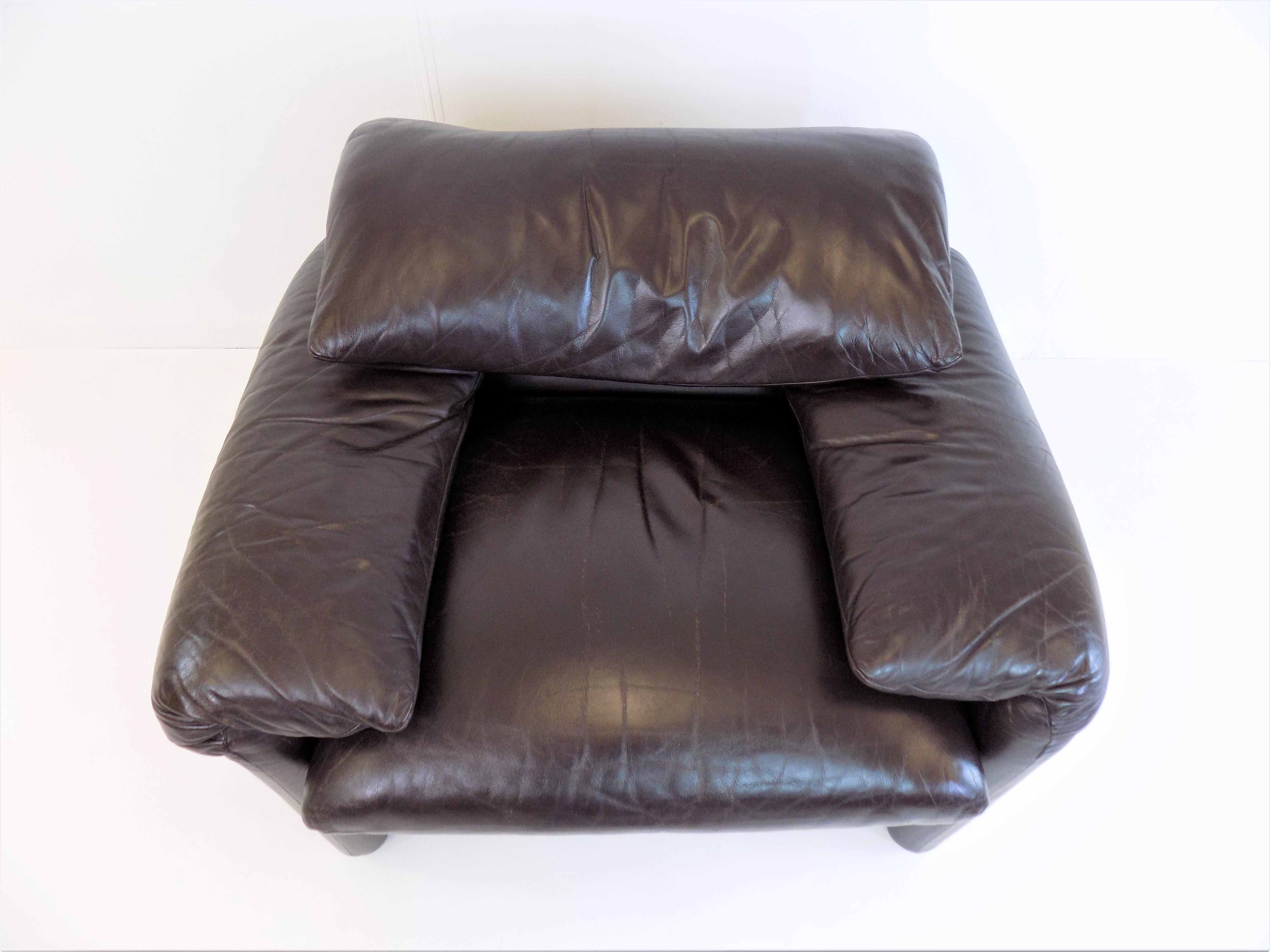 Cassina Maralunga Leather Armchair Brown by Vico Magistretti 6