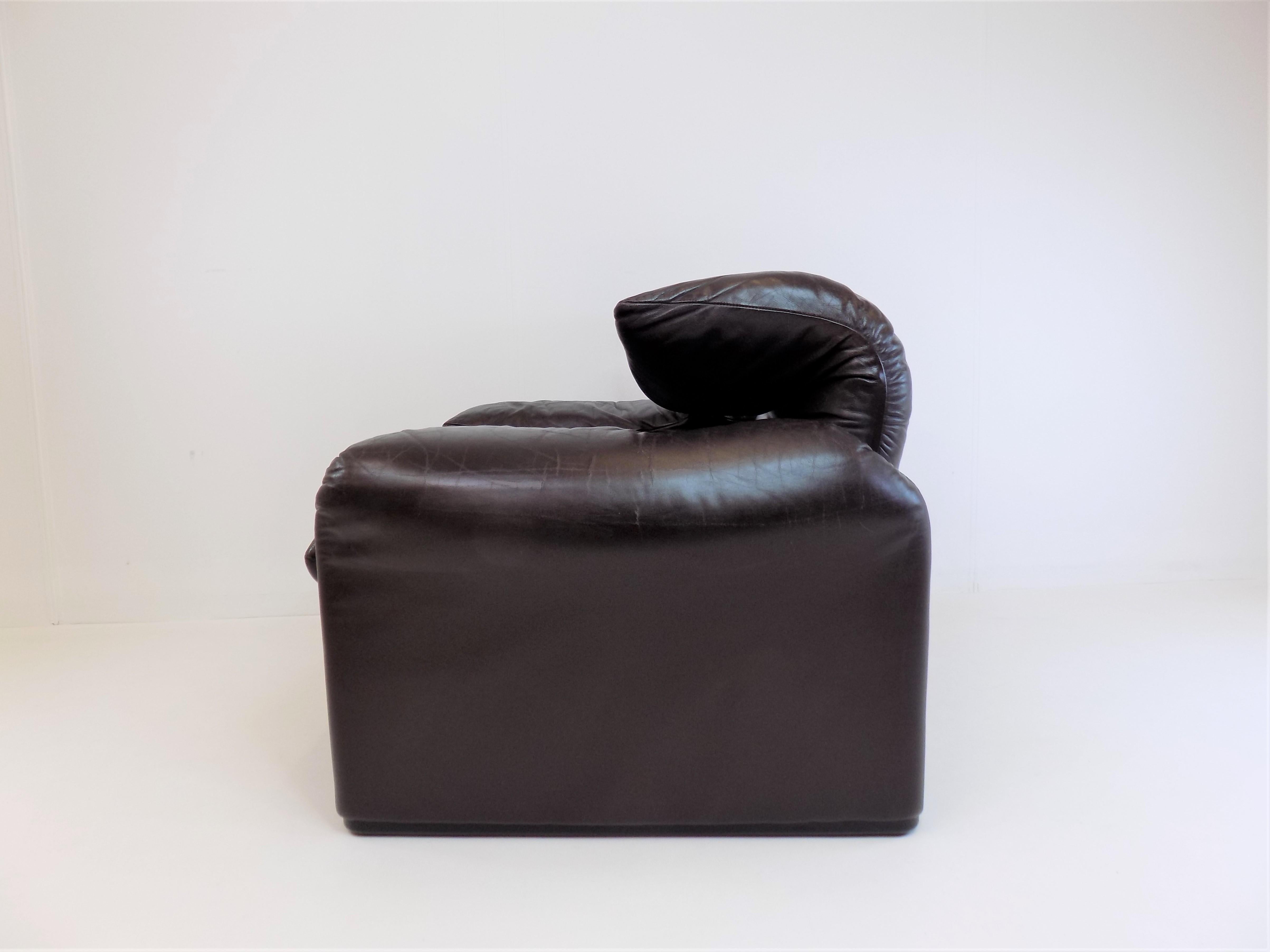 Italian Cassina Maralunga Leather Armchair Brown by Vico Magistretti