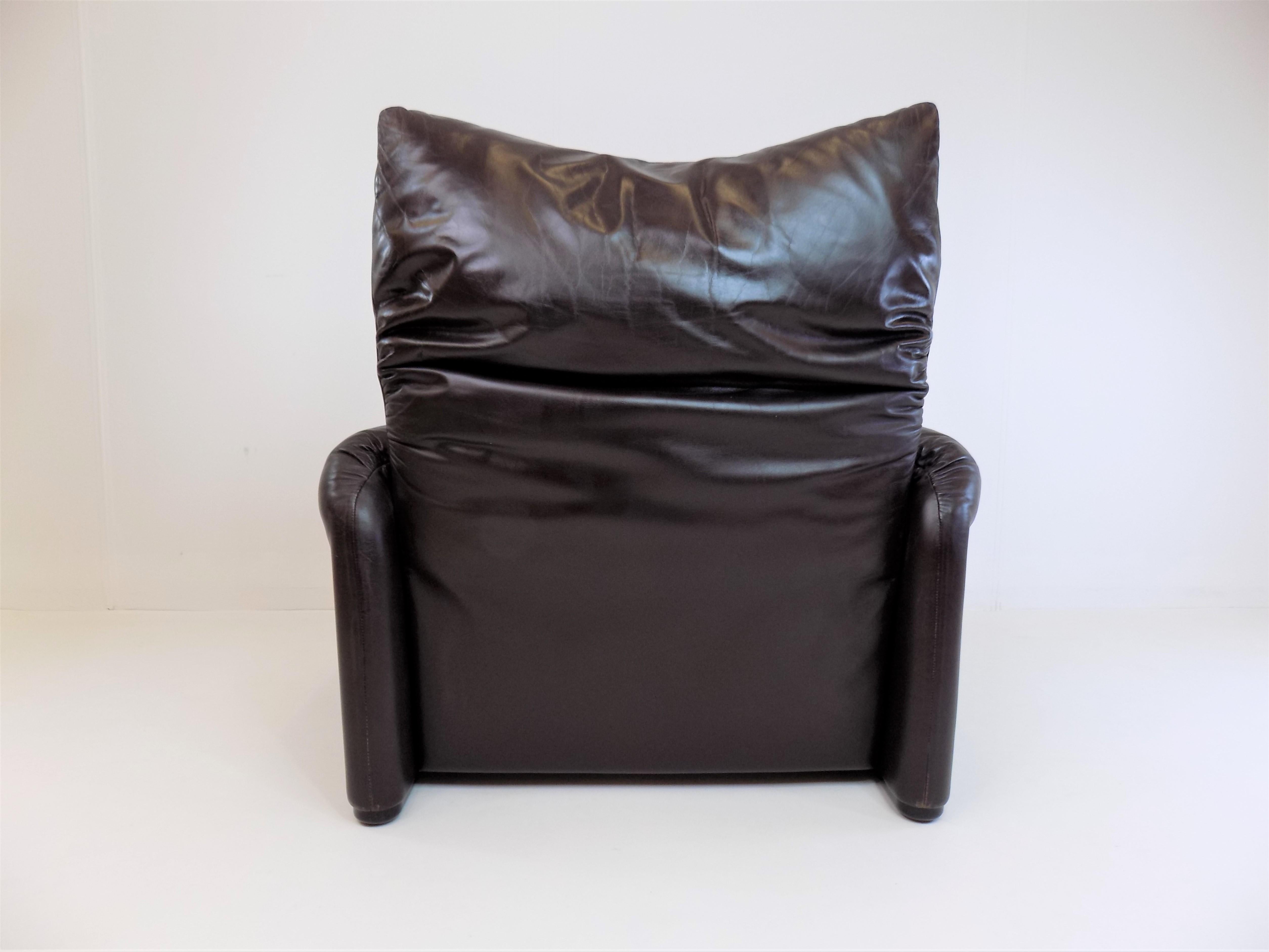 Mid-20th Century Cassina Maralunga Leather Armchair Brown by Vico Magistretti
