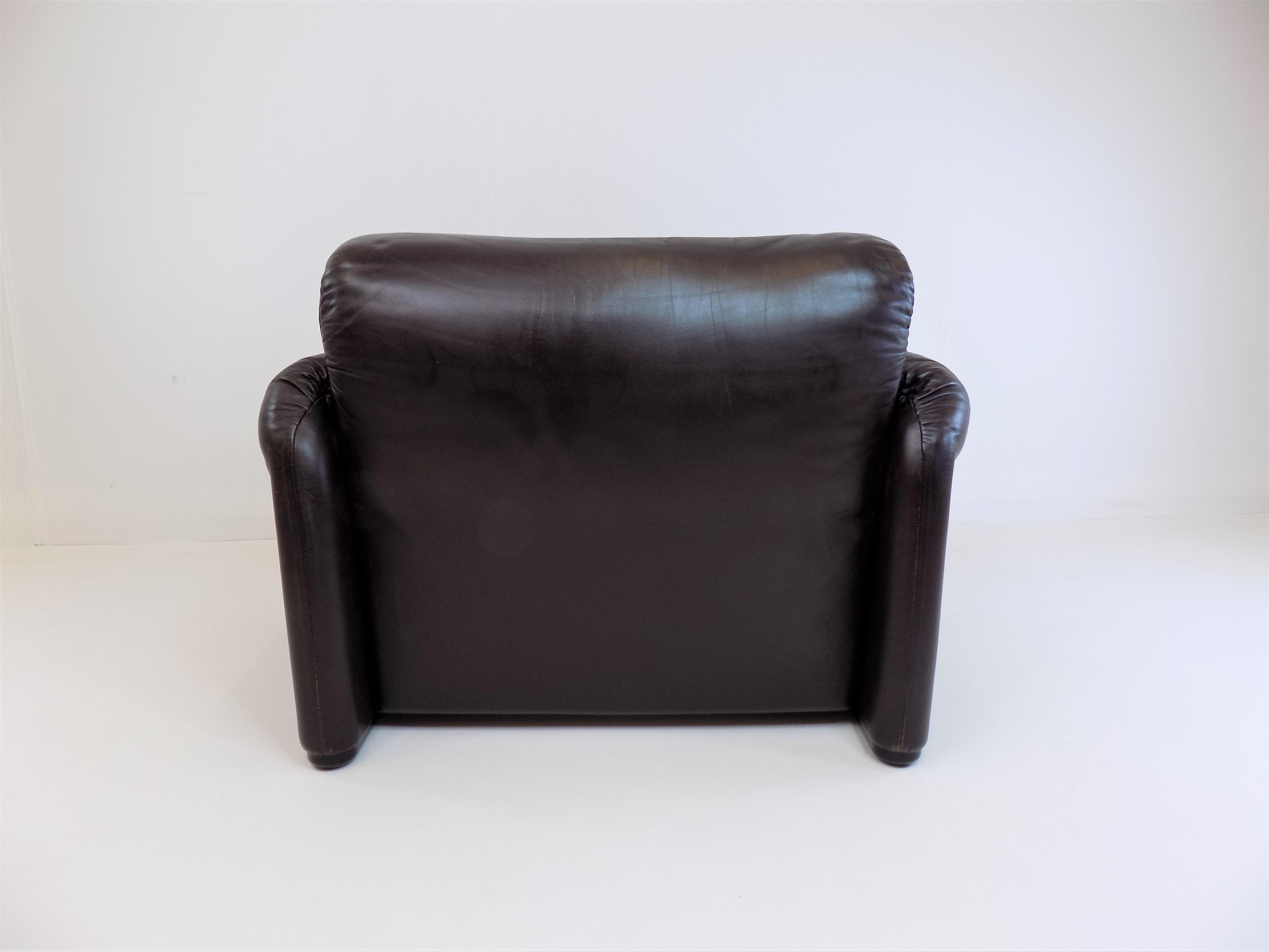 Cassina Maralunga Leather Armchair Brown by Vico Magistretti 1