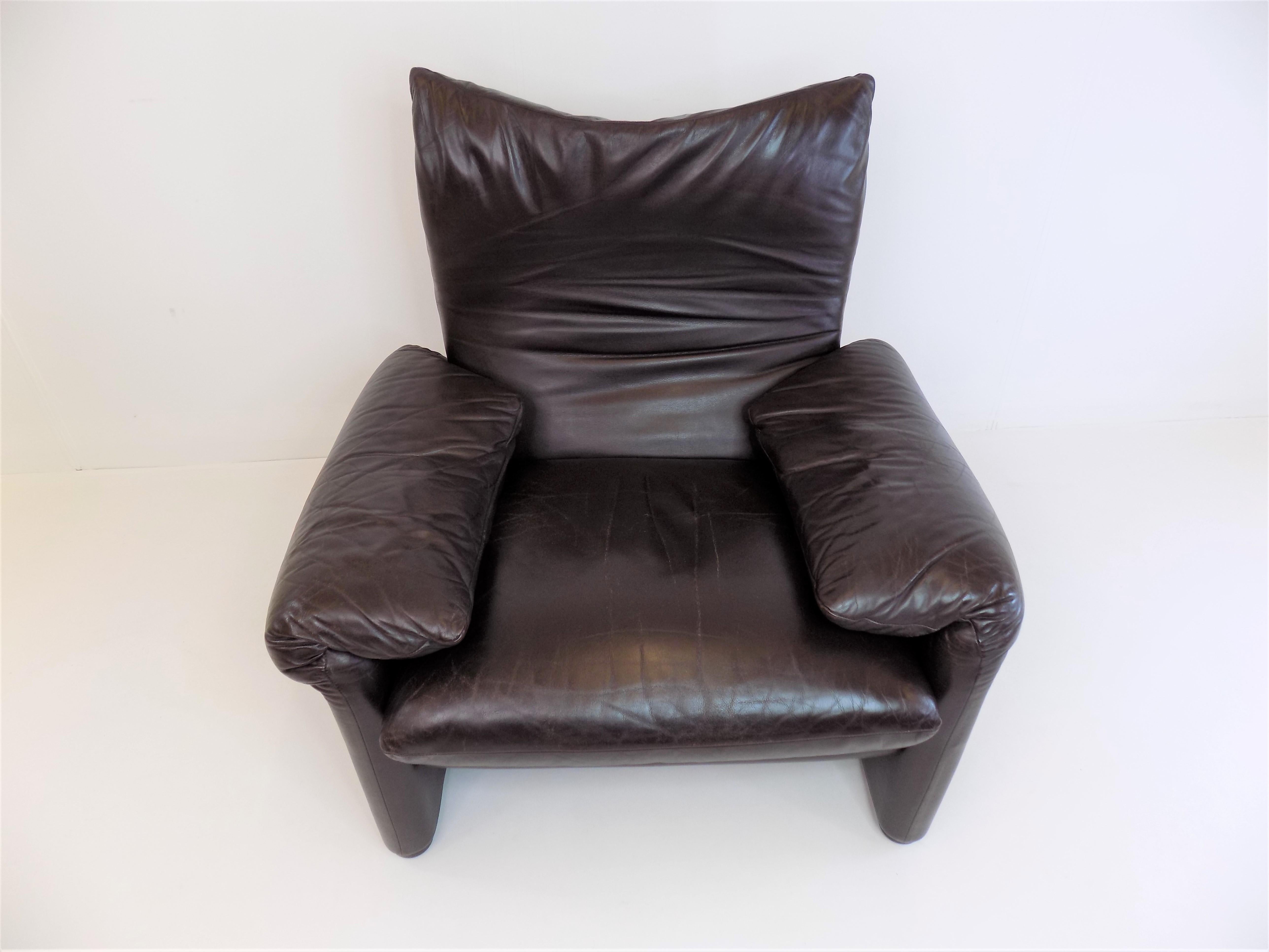 Cassina Maralunga Leather Armchair Brown by Vico Magistretti 2
