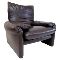 Cassina Maralunga Leather Armchair Brown by Vico Magistretti