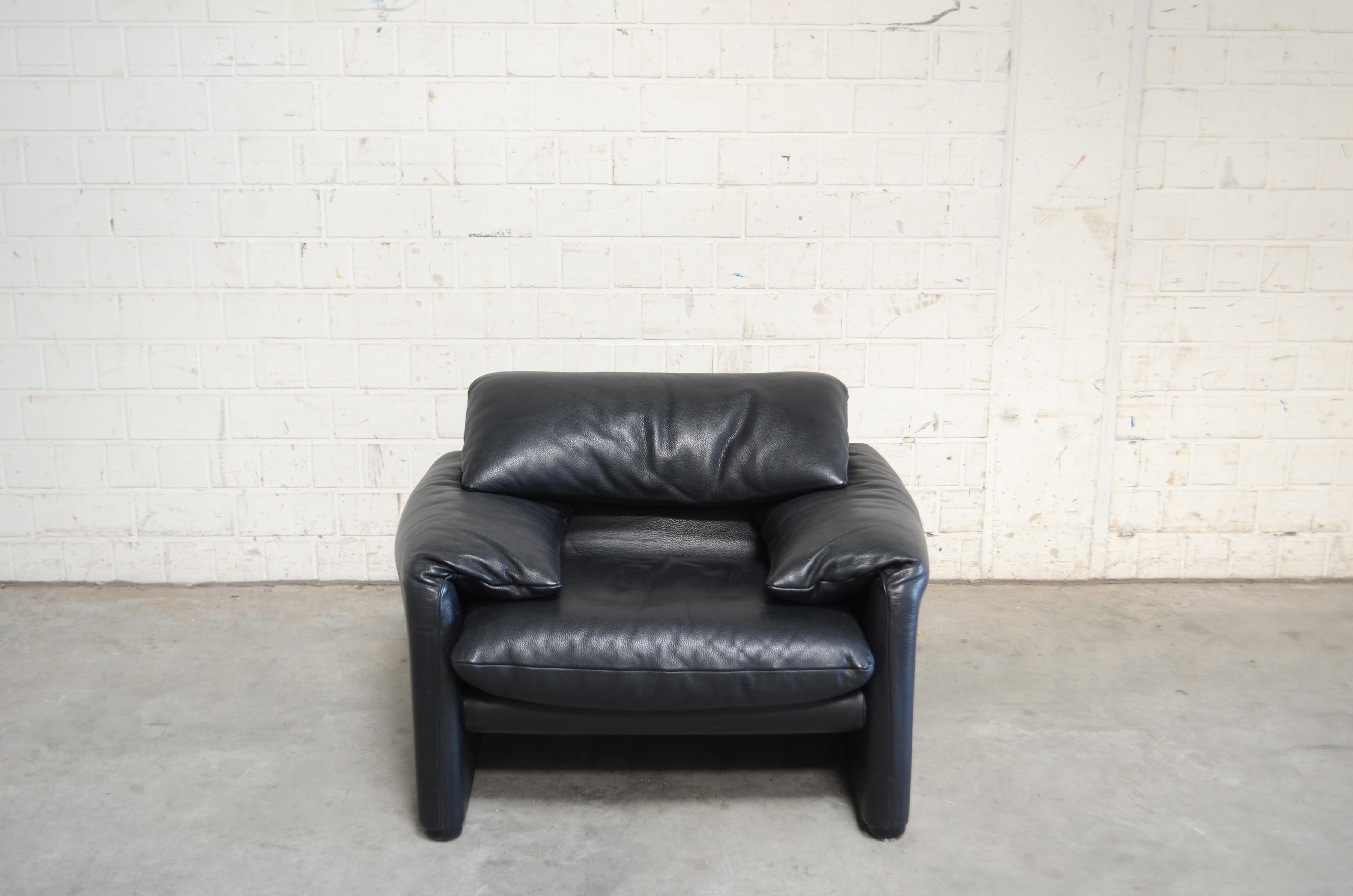 Modern Cassina Maralunga Leather Chair by Vico Magistretti