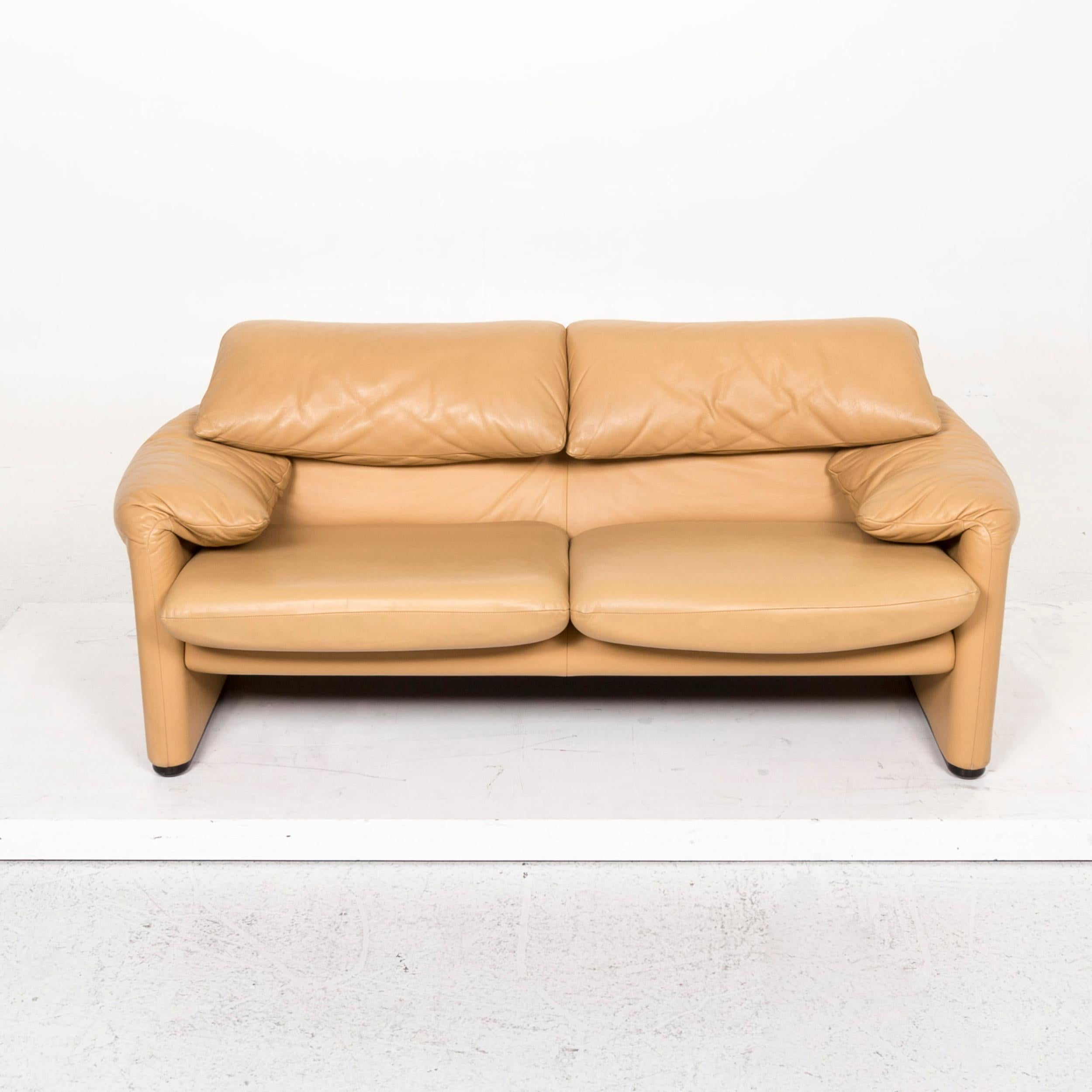 Contemporary Cassina Maralunga Leather Sofa Beige Two-Seat Function Couch
