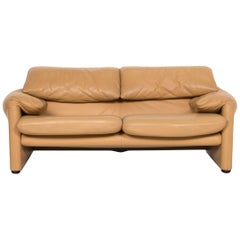 Cassina Maralunga Leather Sofa Beige Two-Seat Function Couch