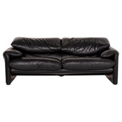Cassina Maralunga Leather Sofa Black Three-Seat Function Couch
