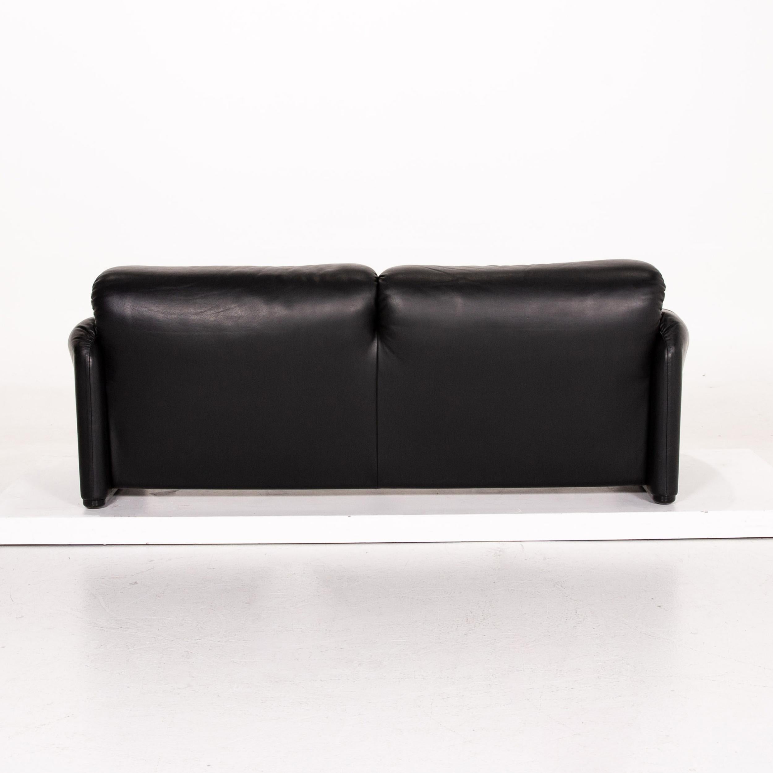 Cassina Maralunga Leather Sofa Black Three-Seat Function Couch 4