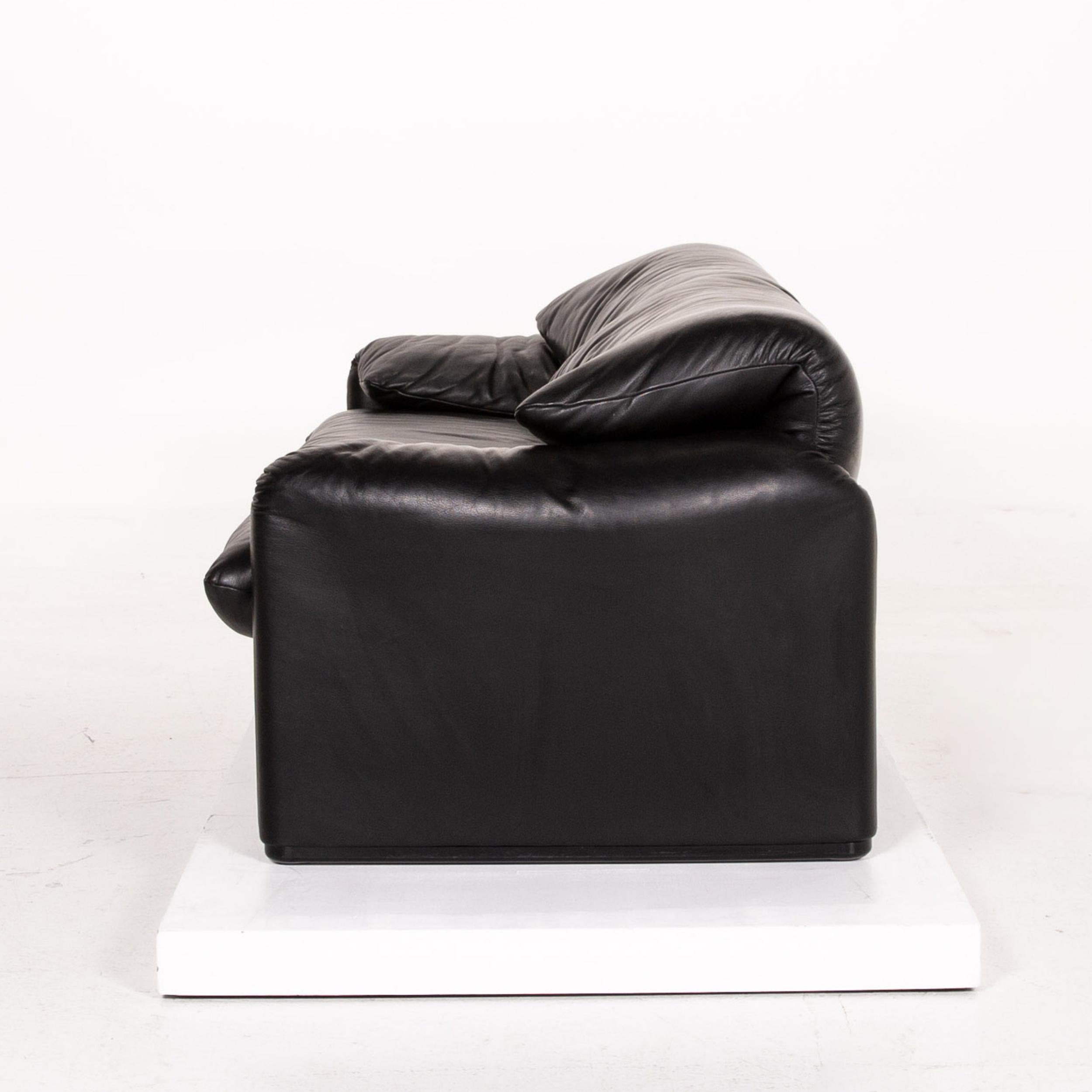 Cassina Maralunga Leather Sofa Black Three-Seat Function Couch 5